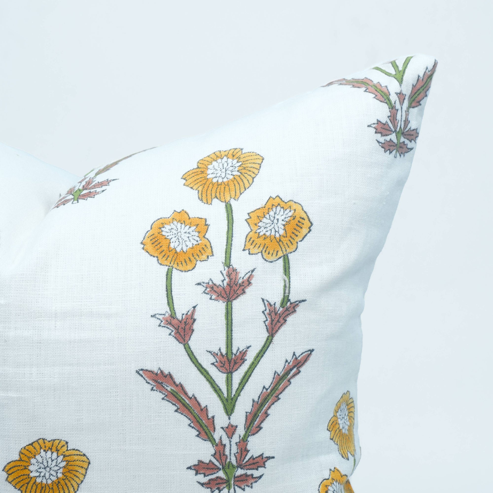 Block Print Pillow Cover on Pure White Linen - Amitabh
