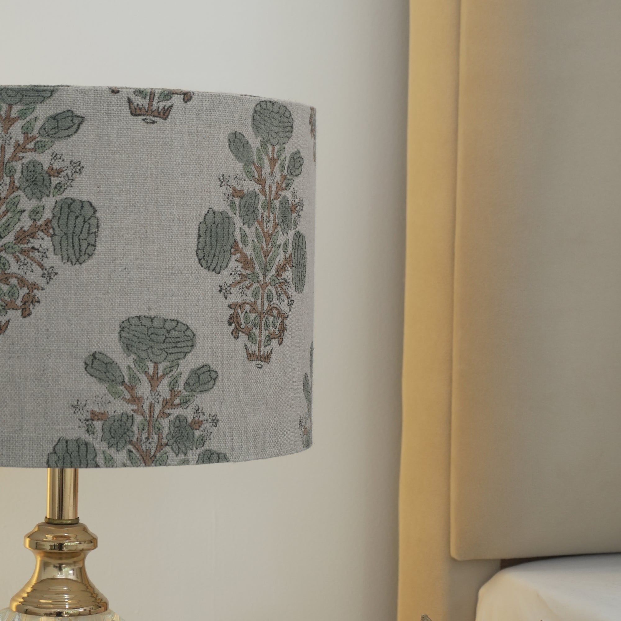 Sage Green Ulta Kamal Hand Printed Linen Drum Lampshade