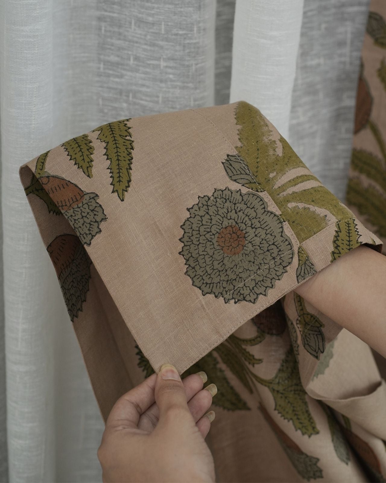 Block Print Viscose Colored Linen Ring Panel Drapery- Badshah