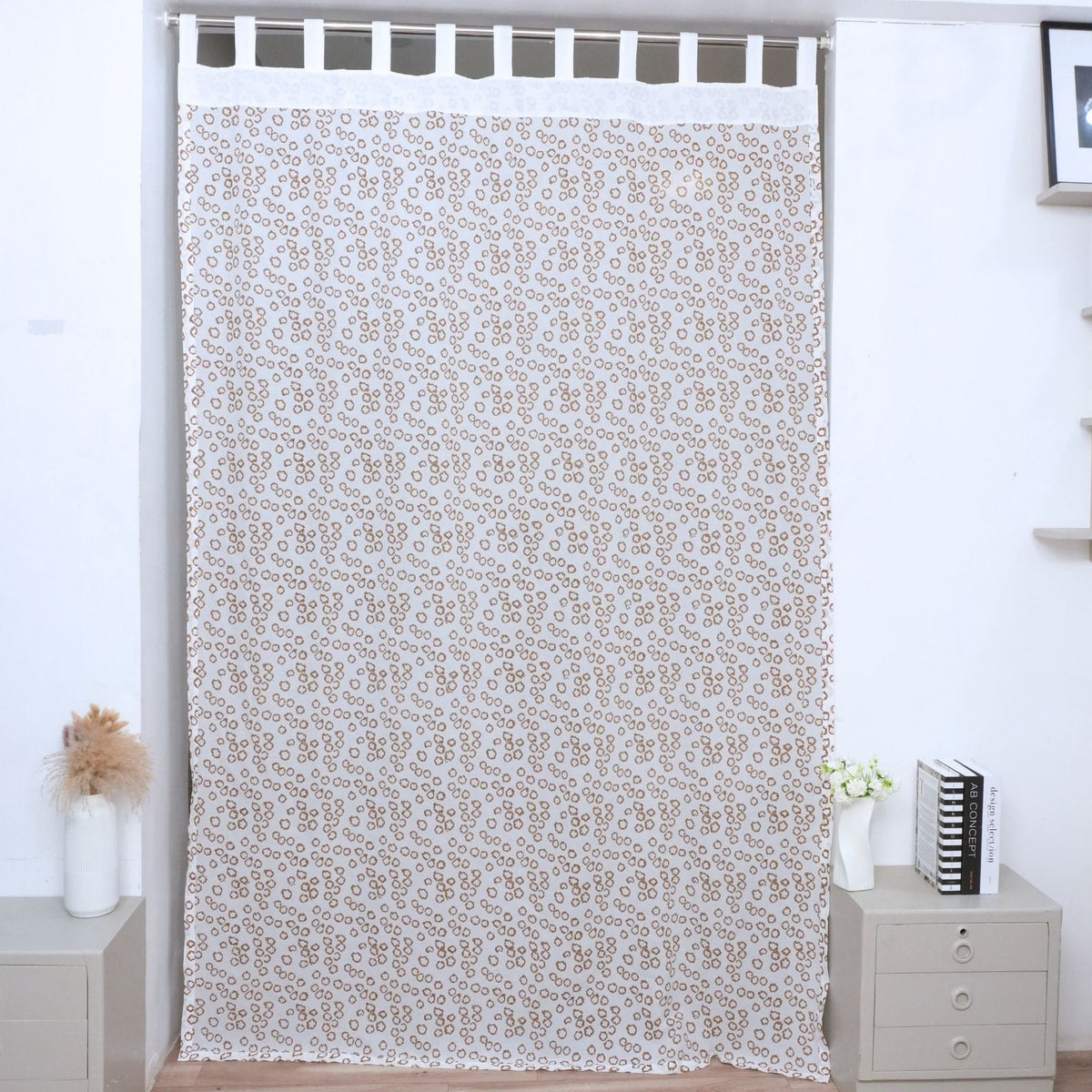 Tara Indian Block Printed Cotton Tab Top Floral Curtain 