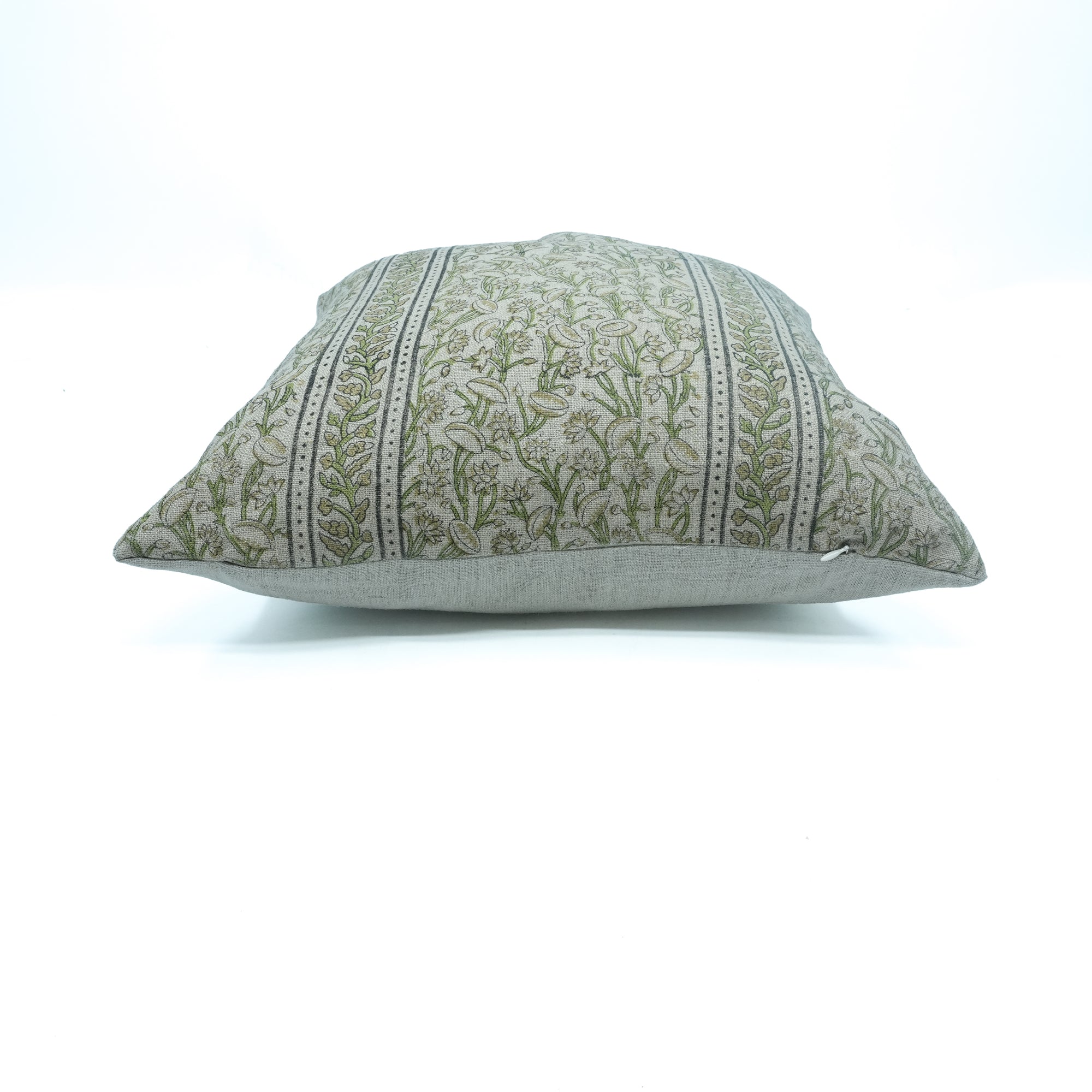 Pishta Border Brown Block Print Linen Sofa Pillow Cover