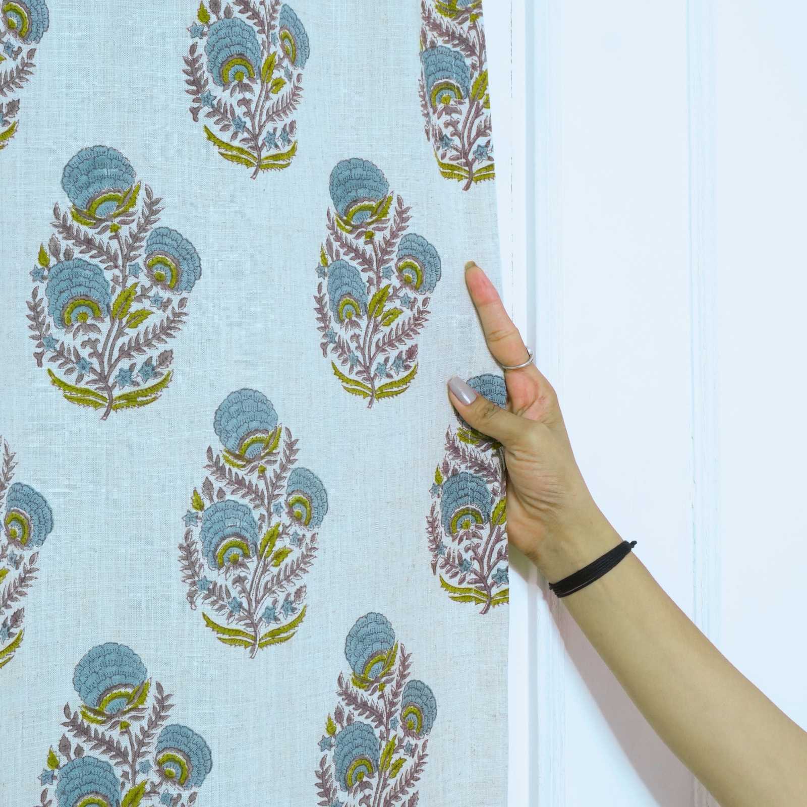 Mohini Hand Block Print Tab Top Curtains | Blue Linen