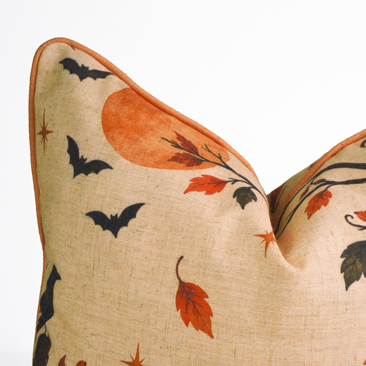 Halloween Pumpkin Viscose Linen Decor Piping Pillow Cover - Kadu