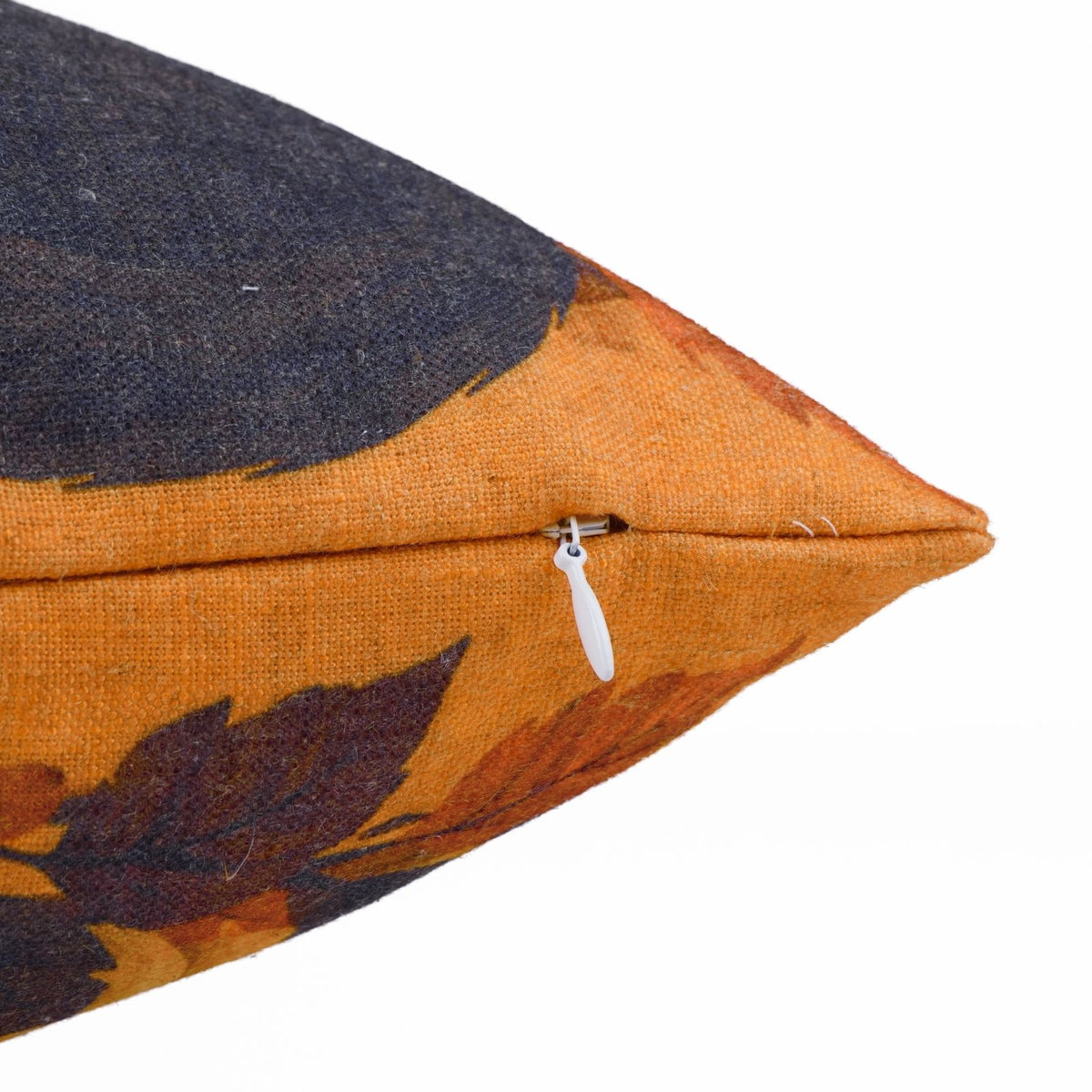 Haunted Cat Printed Orange Linen Lumbar Pillow Cover