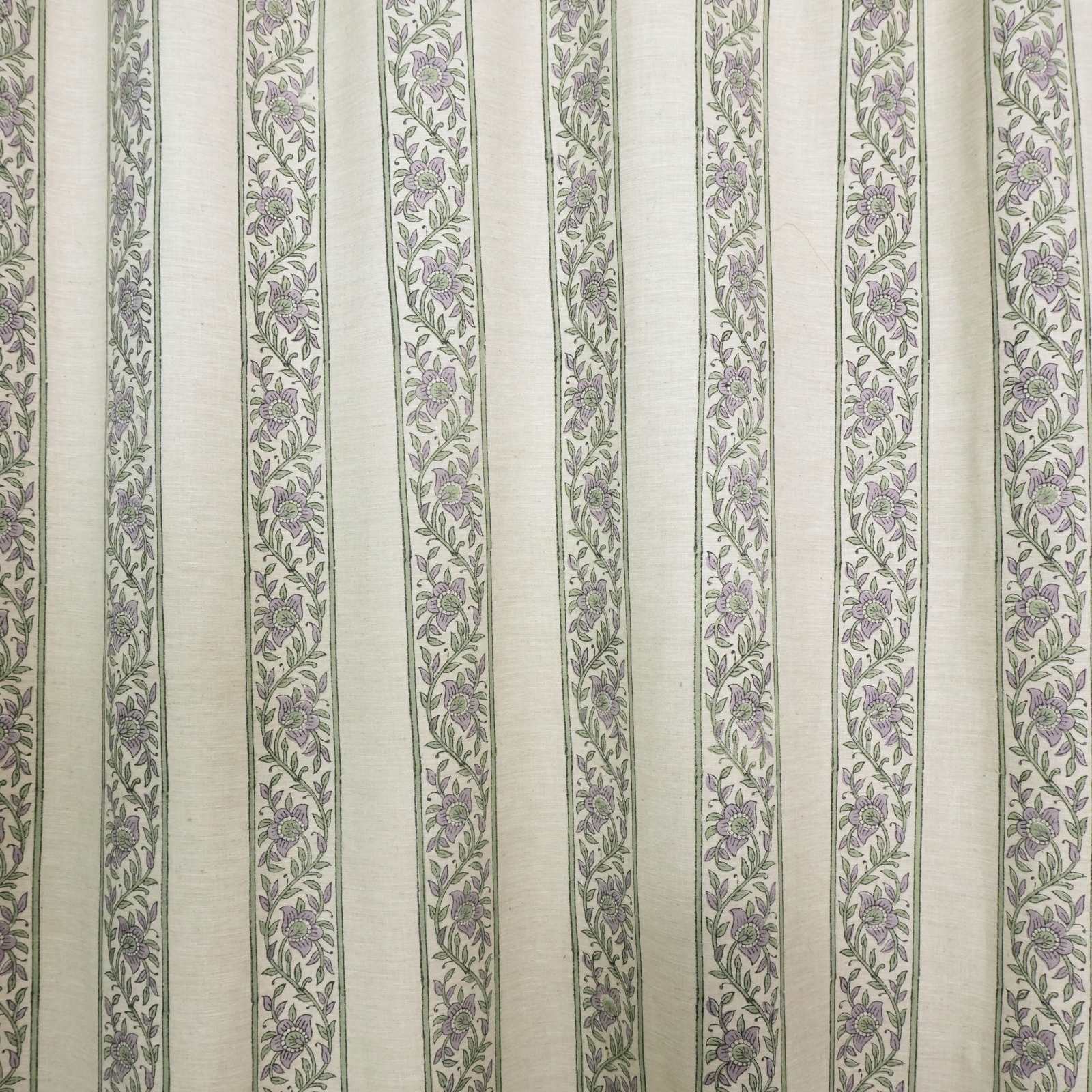 Indian Artisan Lavender Floral Linen Blend Tab Top Curtains - Kushi