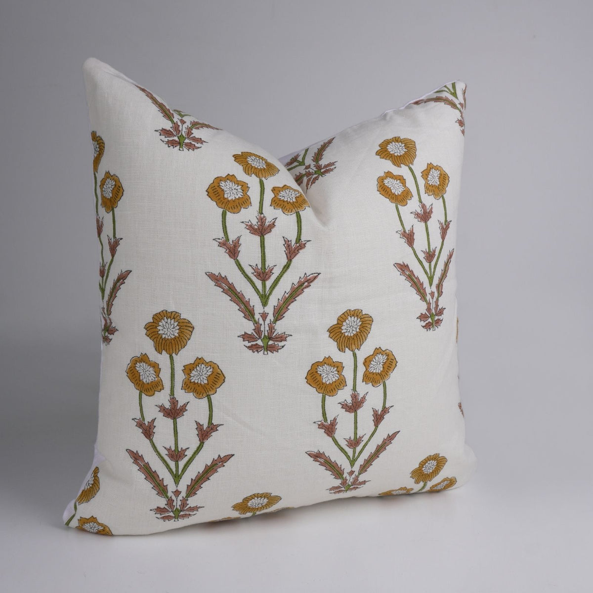 Block Print Pillow Cover on Pure White Linen - Amitabh