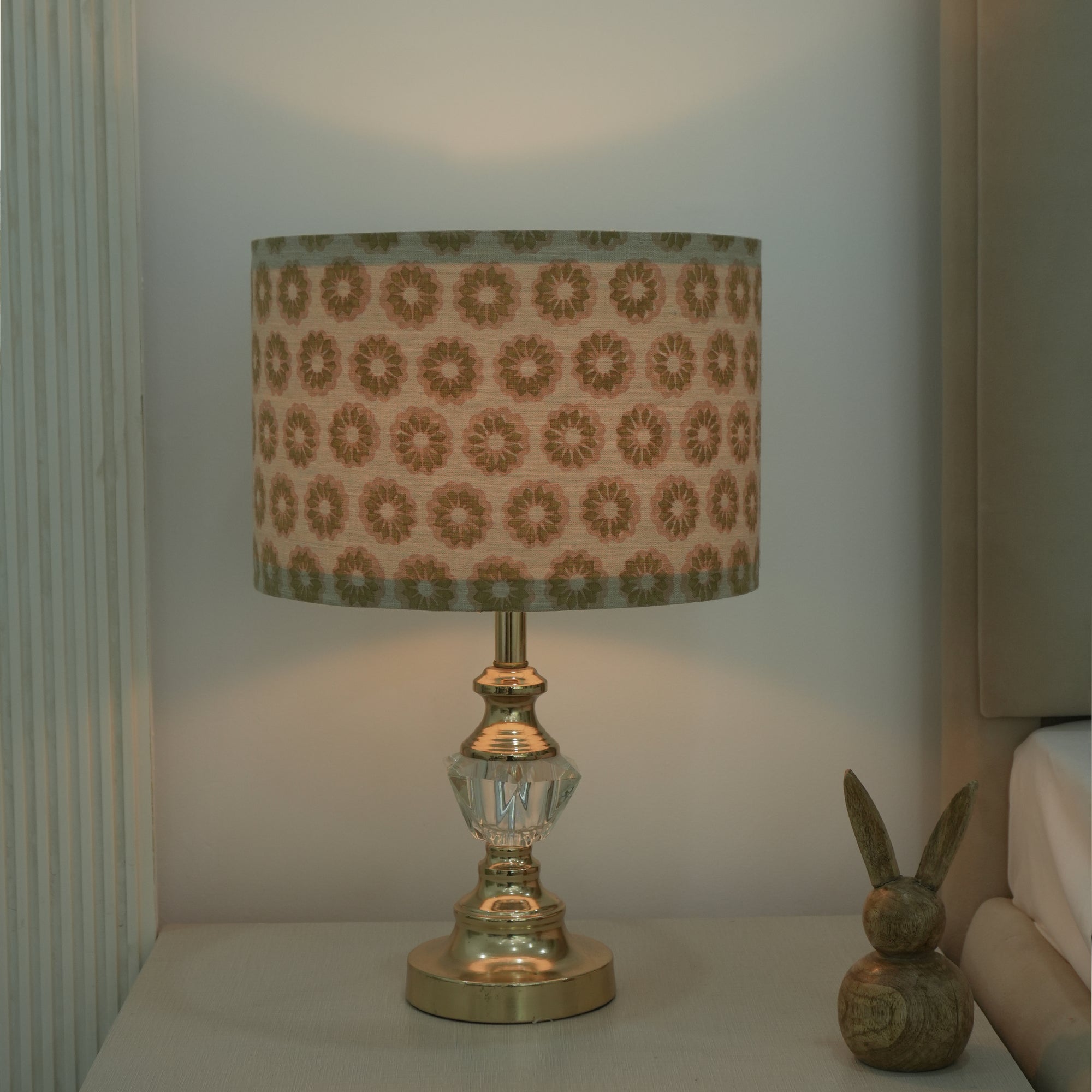 Block Print Linen Blend Dusty Pink Floral Lampshade - Bulbul
