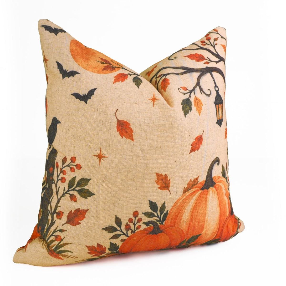 Halloween Pumpkin Print Viscose Linen Pillow Cover - Kadu