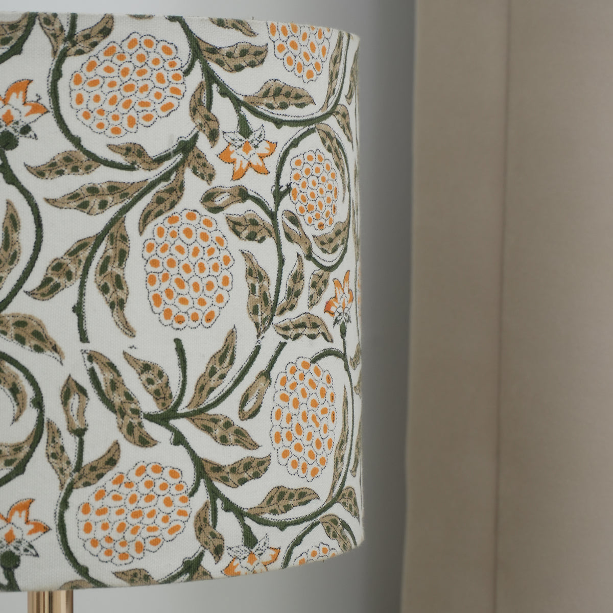 Meraki Block Print Drum Lampshade on Thick Cotton White
