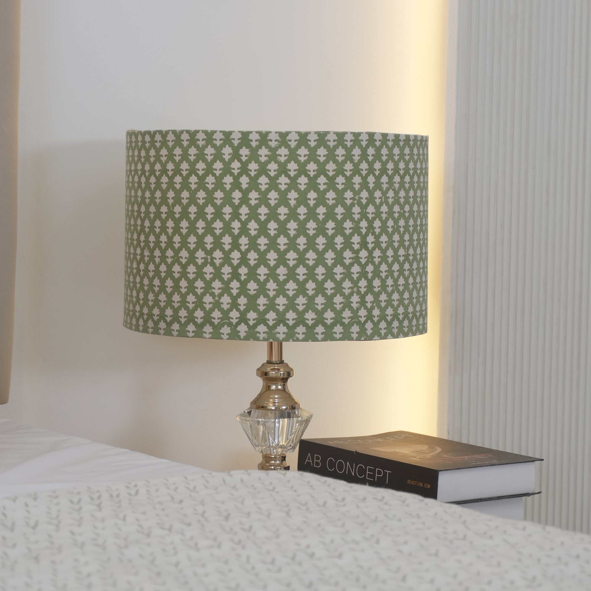 Indian Block Print Pure Linen Drum Lampshade - Pinkcity Green