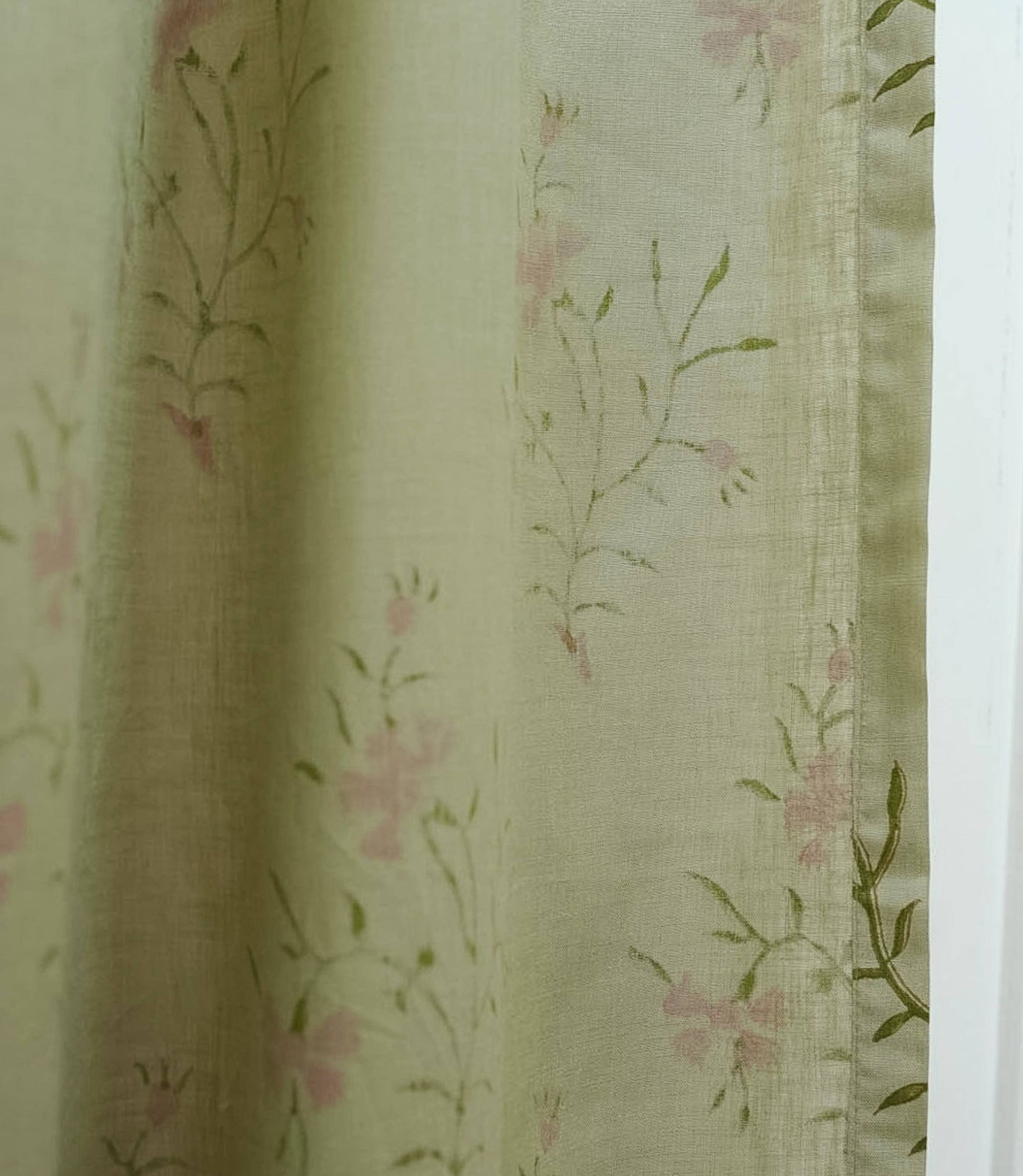 Block Print Gray Floral Linen Bedroom Window Curtains - Daisy