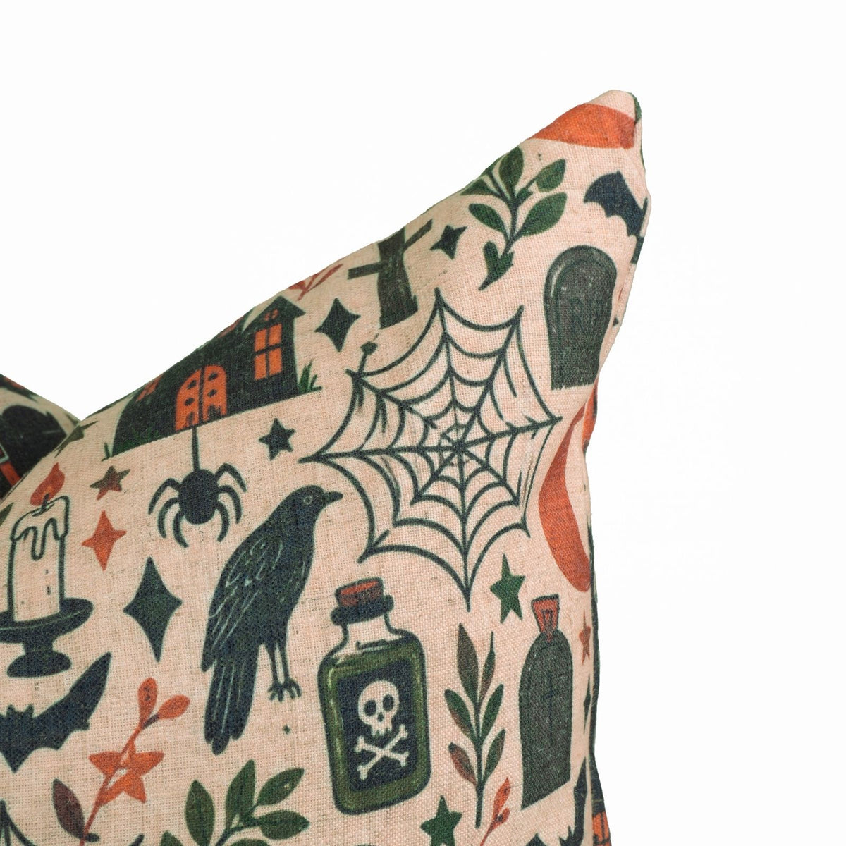 BooMix Halloween Printed Natural Beige Viscose Linen Pillow
