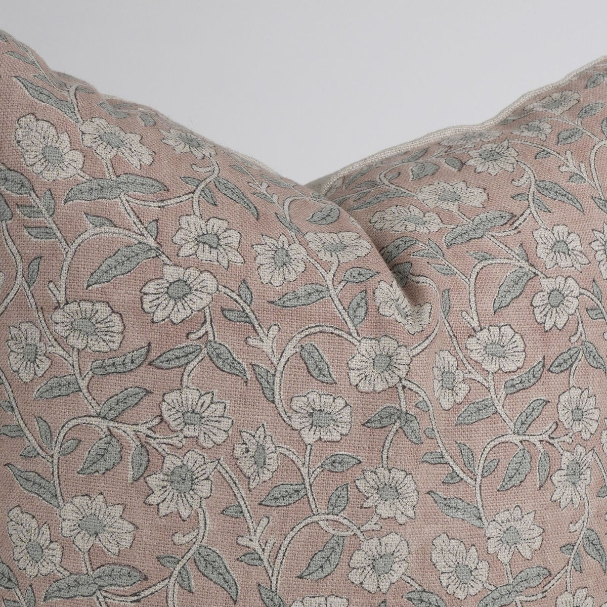 Haridwar Dusty Rose Block Print Thick Linen Cushion Cover