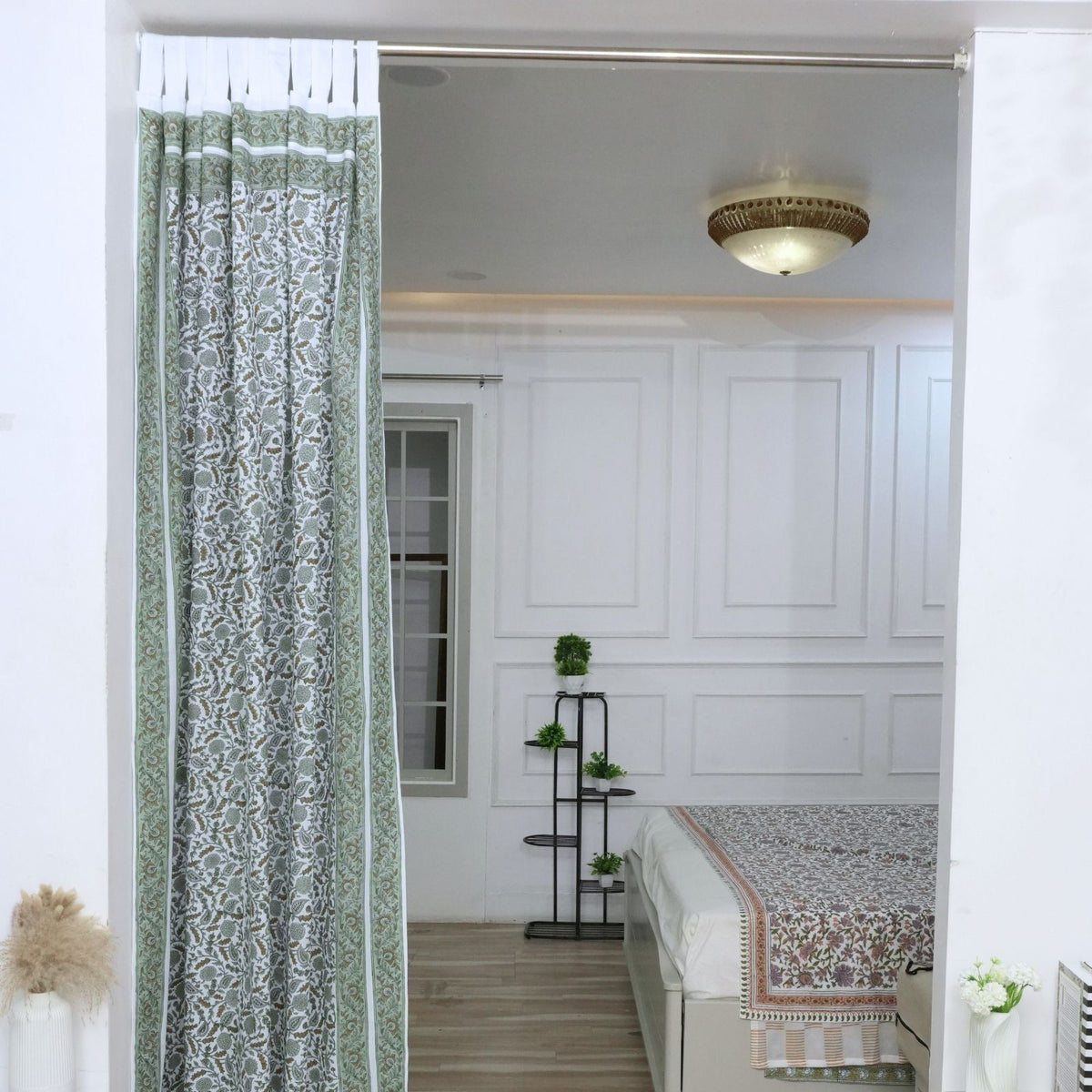 Handcrafted Sage Green 100% Cotton Gopi Tab Top Curtain 