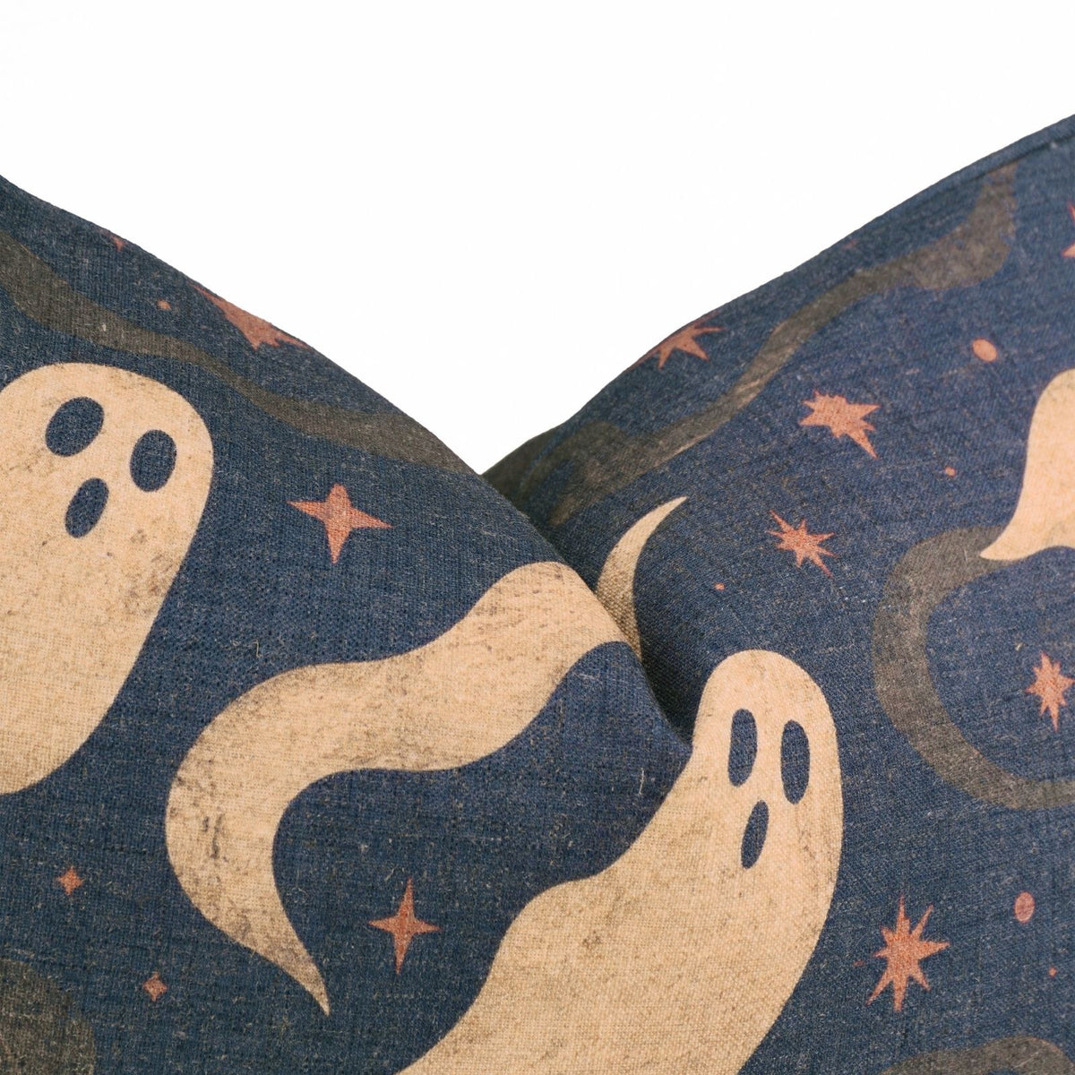 Ghost Printed Linen Lumbar Piping Cushion Cover - Spook Halloween
