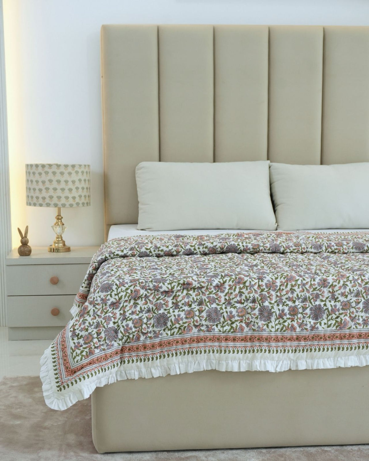 Handmade Indian Reversible Cotton Quilt - Pushaplata 