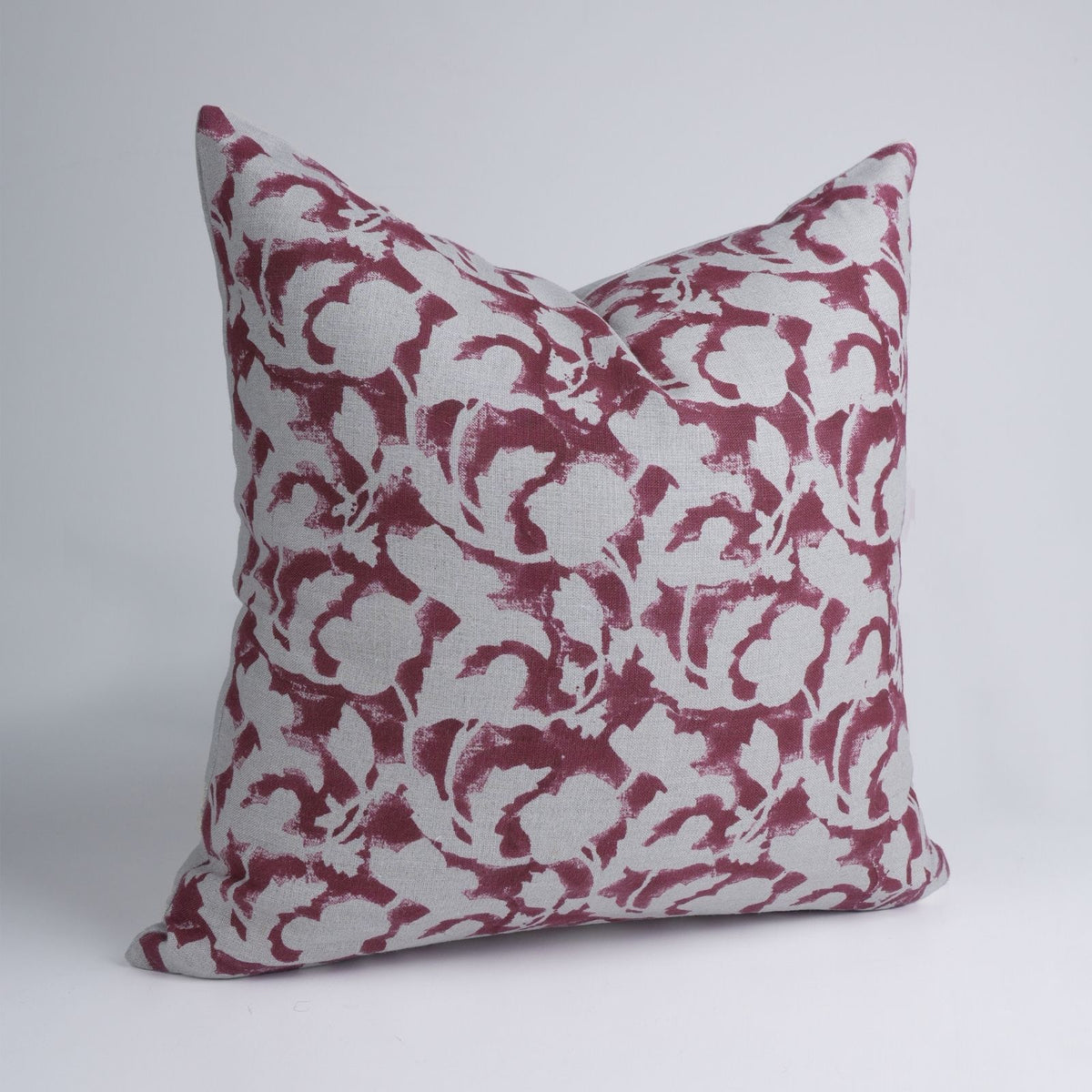 Handmade Red Floral Linen Throw Pillow Cover - Sulit