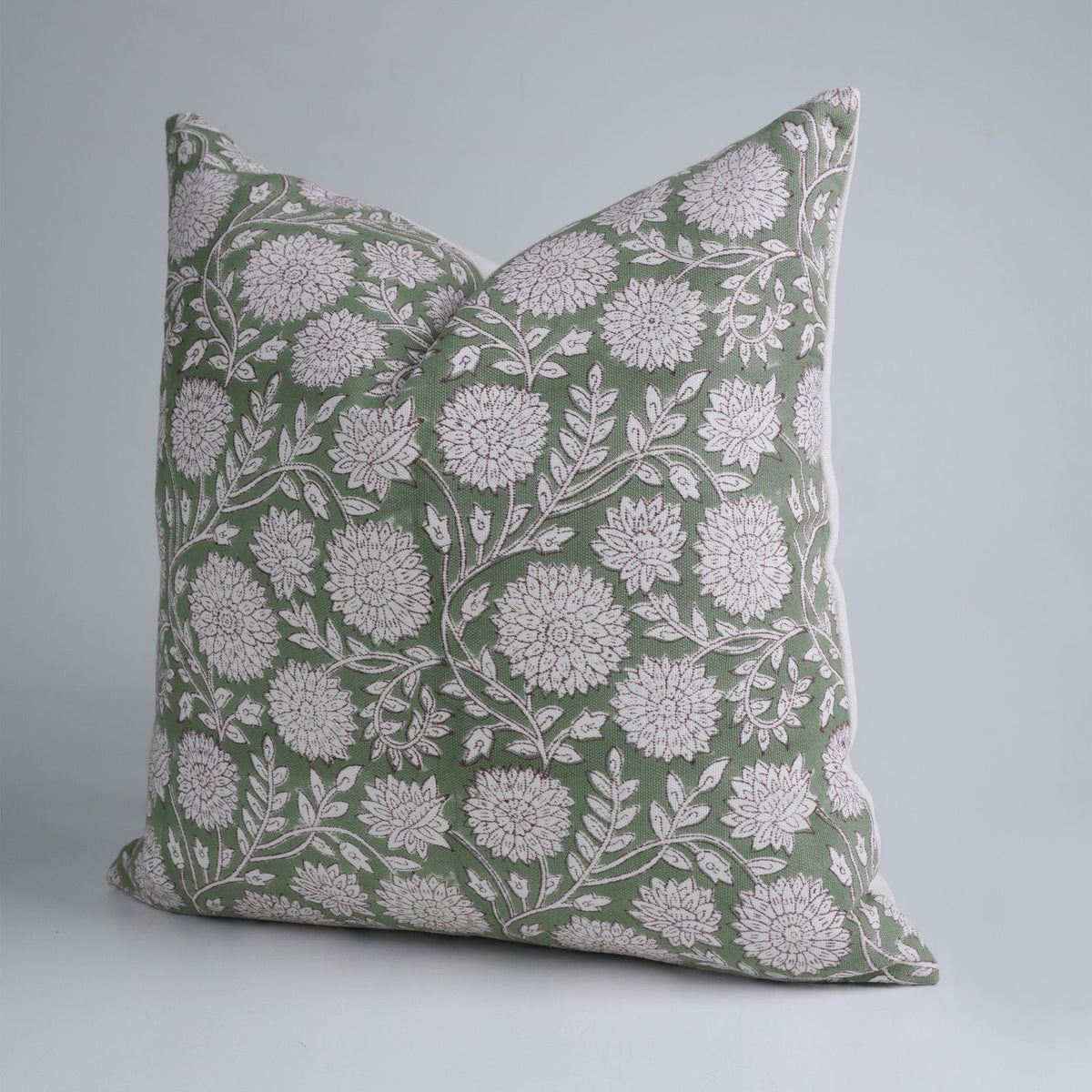 Indian Sage Floral Thick Cotton White Cushion Cover - Rajat