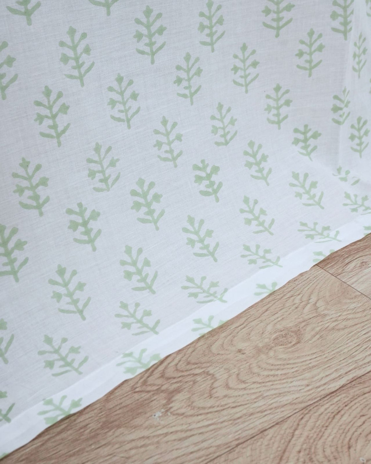 Jasmine Block Print Sage Green 100% Cotton Tab Top Curtain