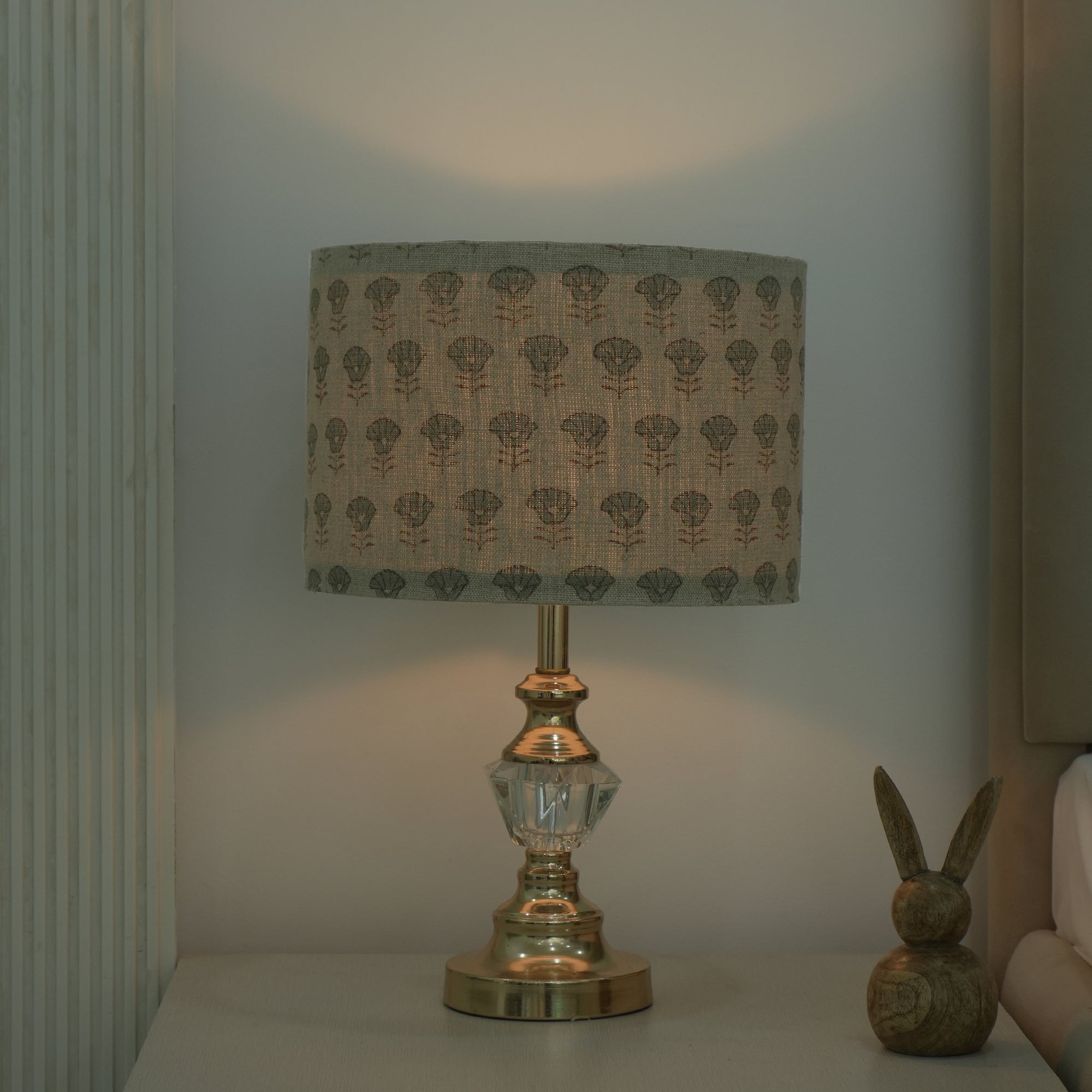 Gray Floral Block Print Hevay Linen Floor Lampshade - Kohinoor