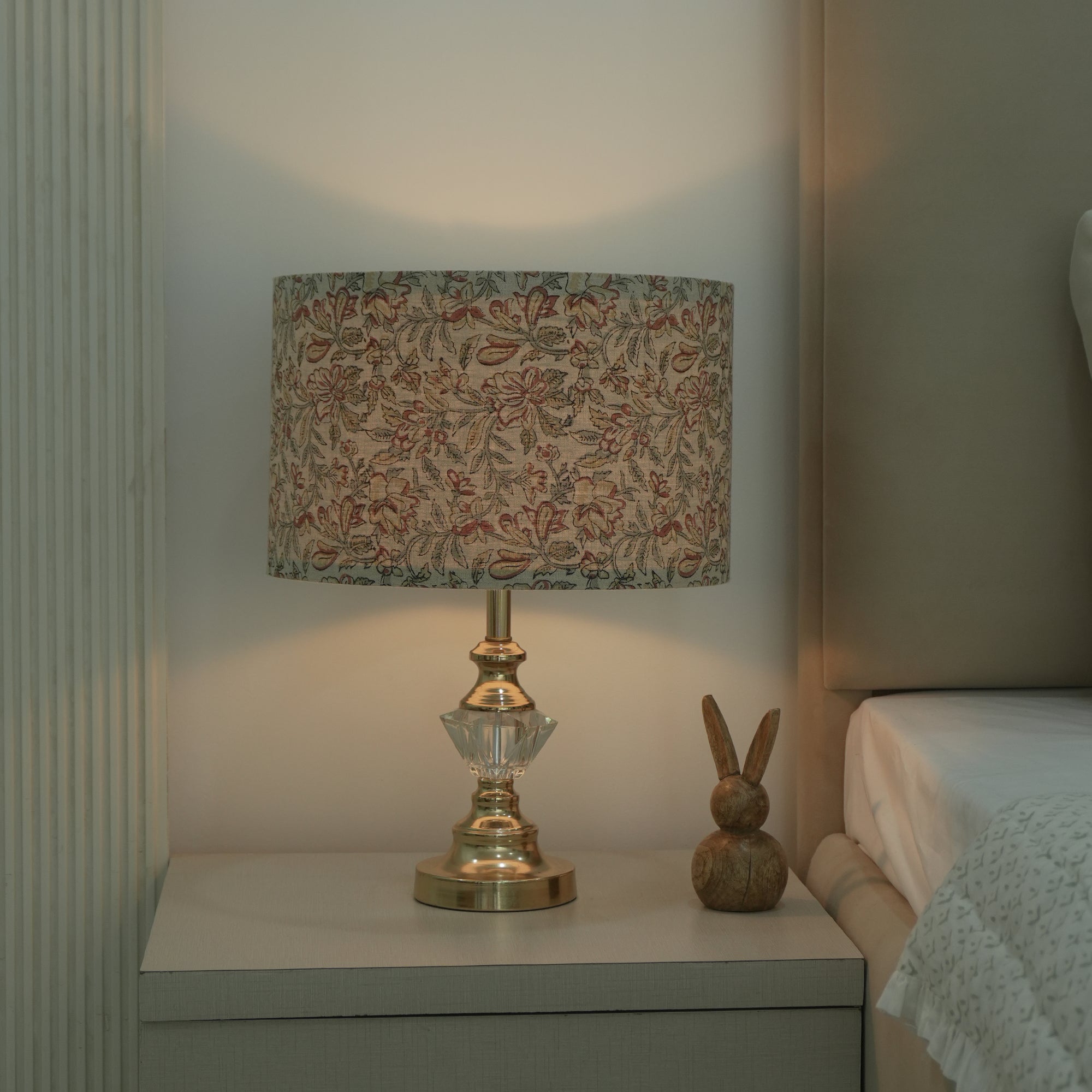Grey Block Print Linen Traditional Decor Lampshade - Kudrat