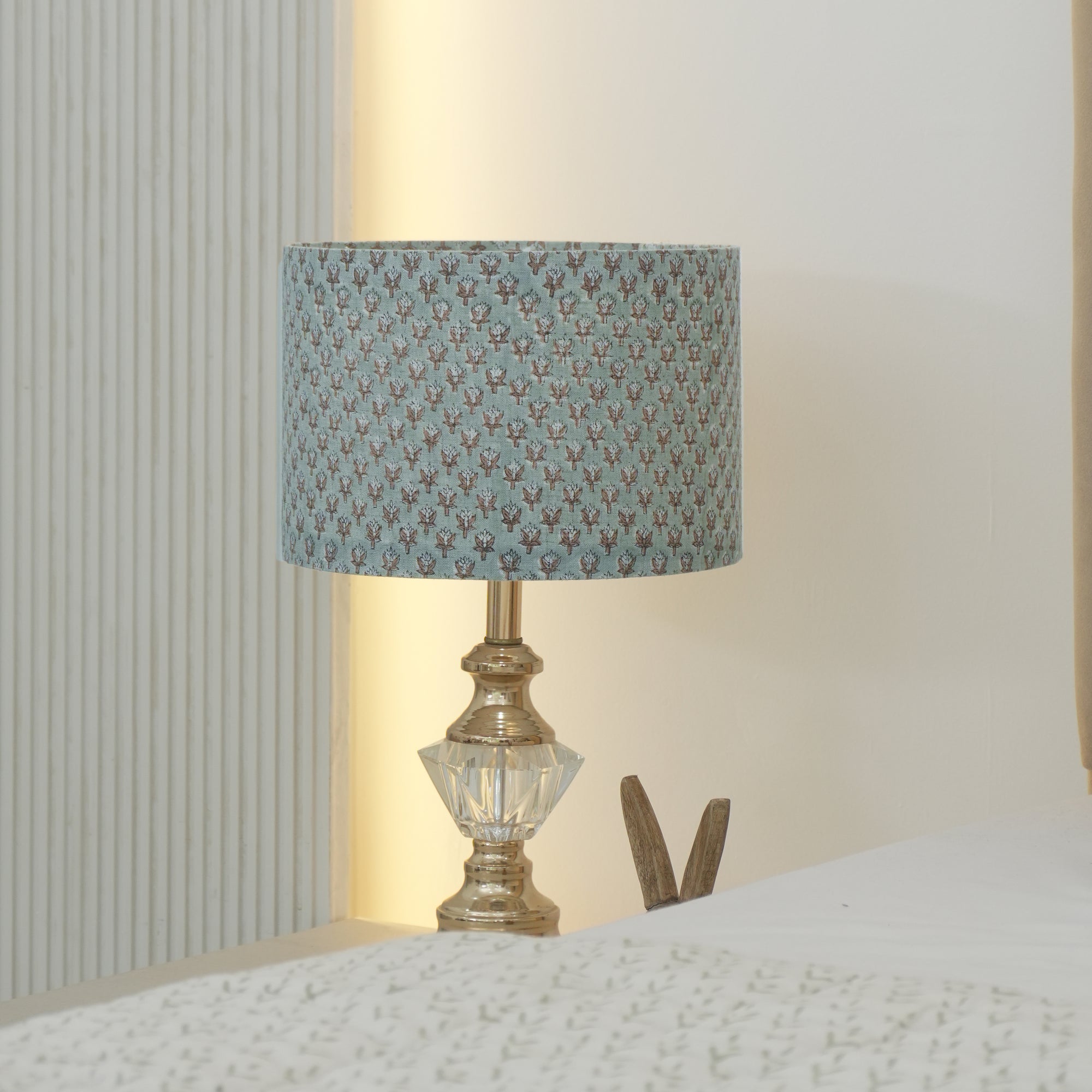Handcrafted Sage Green Linen Drum Lampshade - Mogra