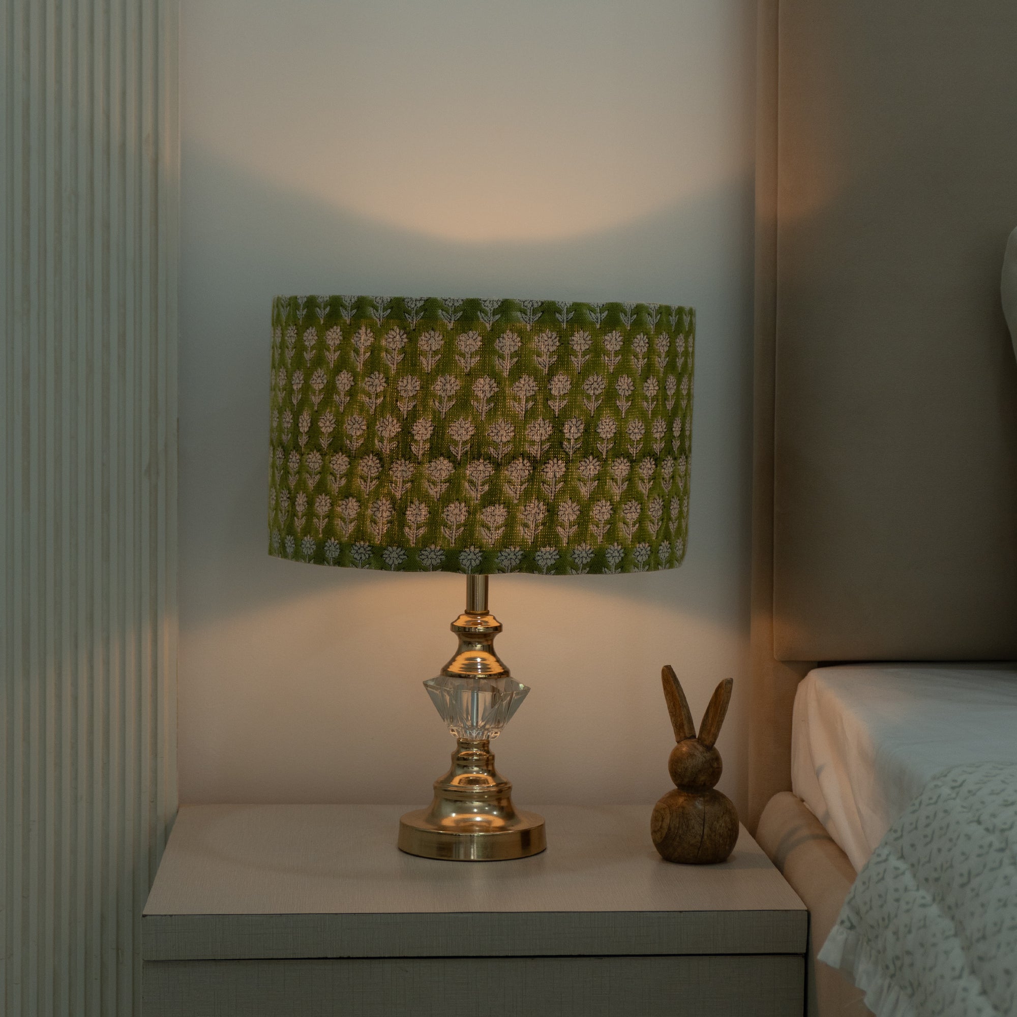 Olive Green Handcrafted Linen Floor Lampshade - Pankhudi