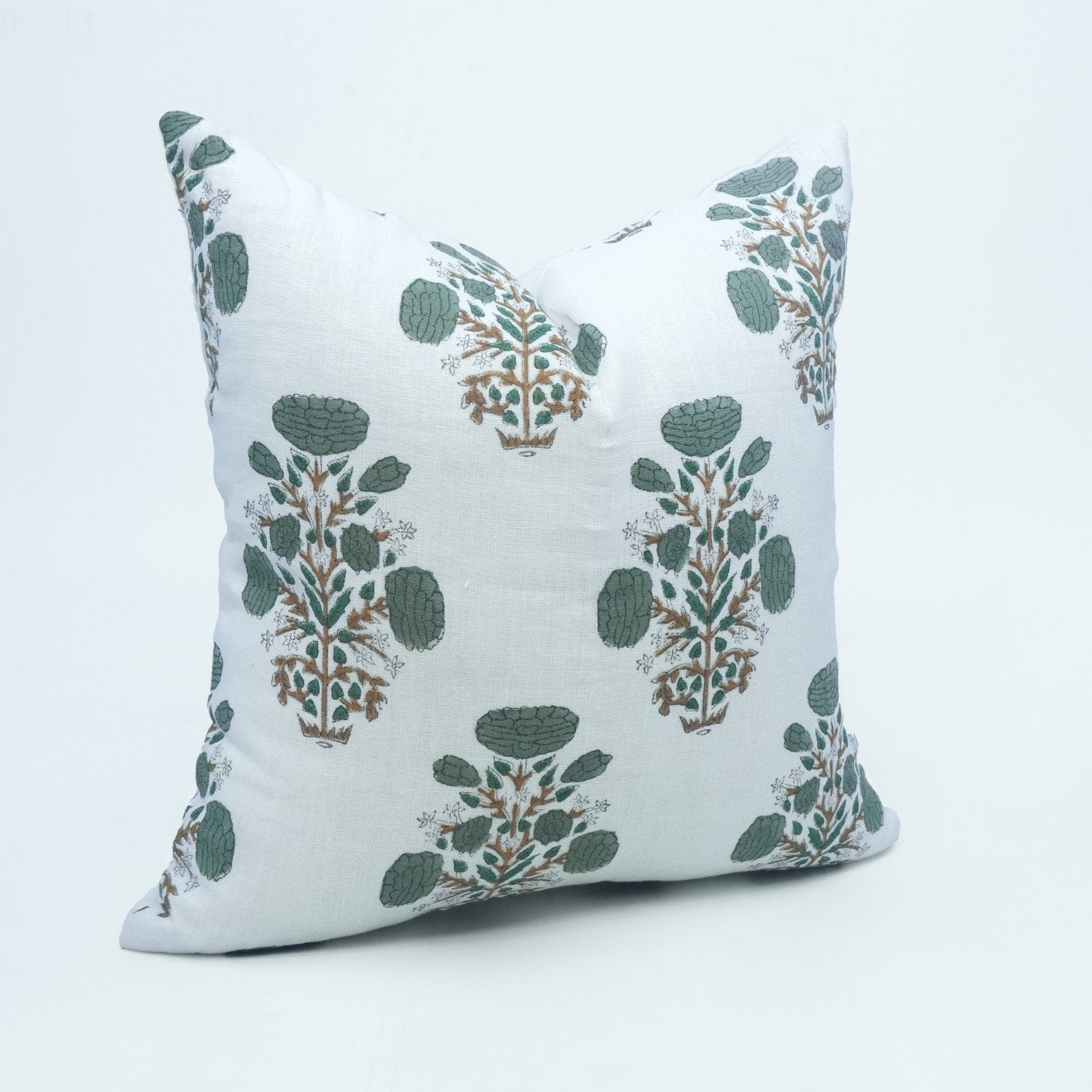 Indian Printed Pillow Cover | Gray Swadesh on Pure White Linen