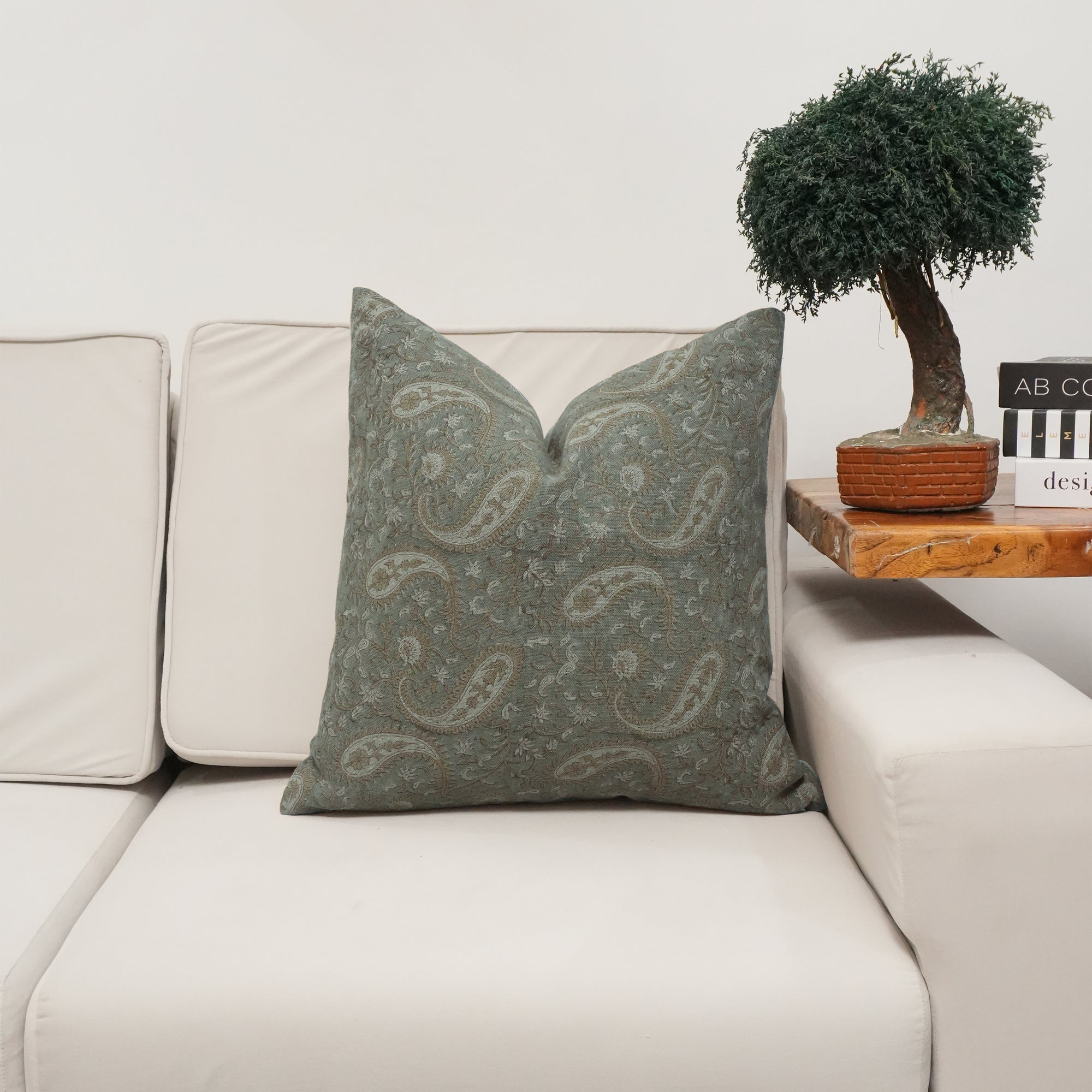 Gray Floral Kiara Indian Printed Thick Linen Cushion Case