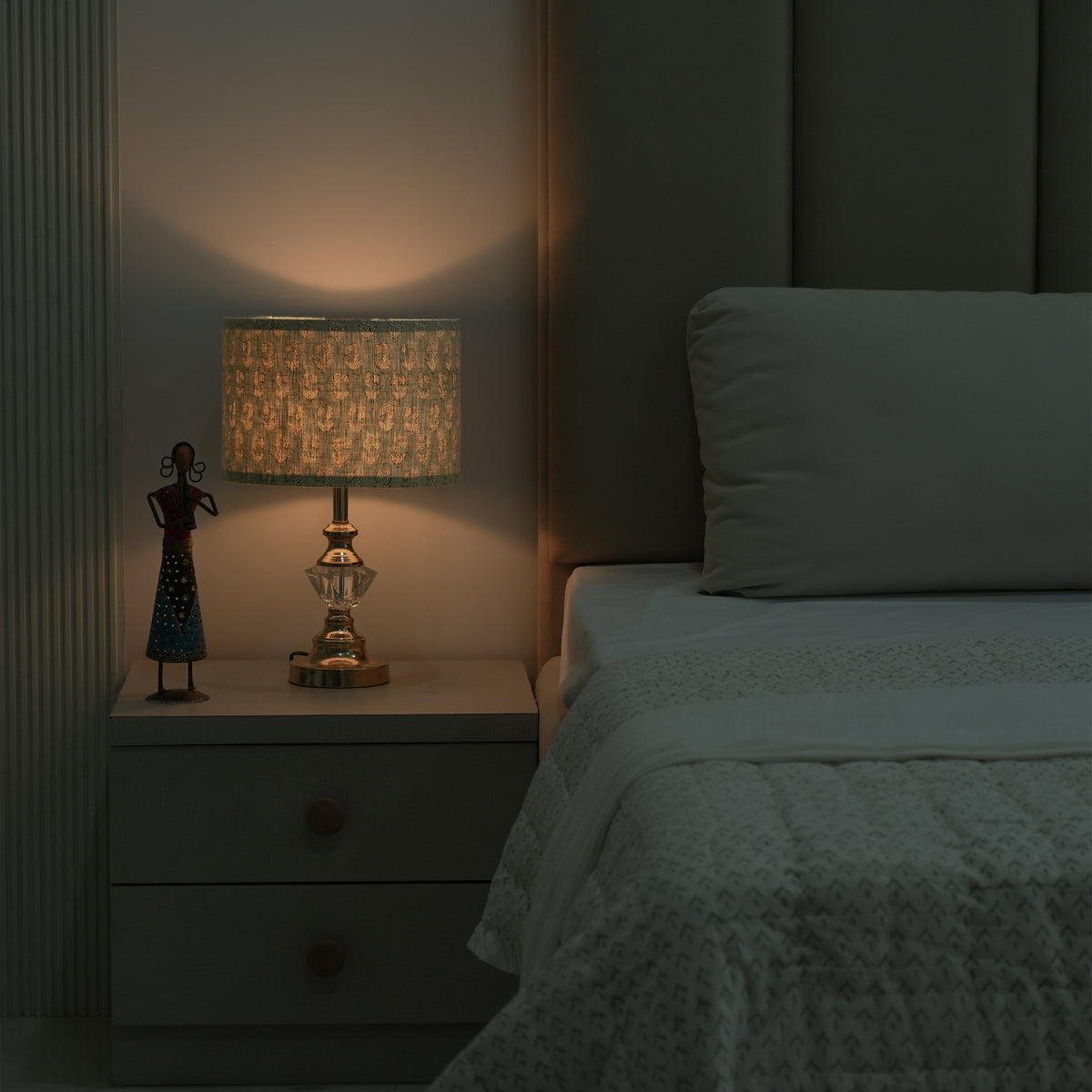 Indian Hand Printed Sage Green Floral Linen Lampshade - Superstar