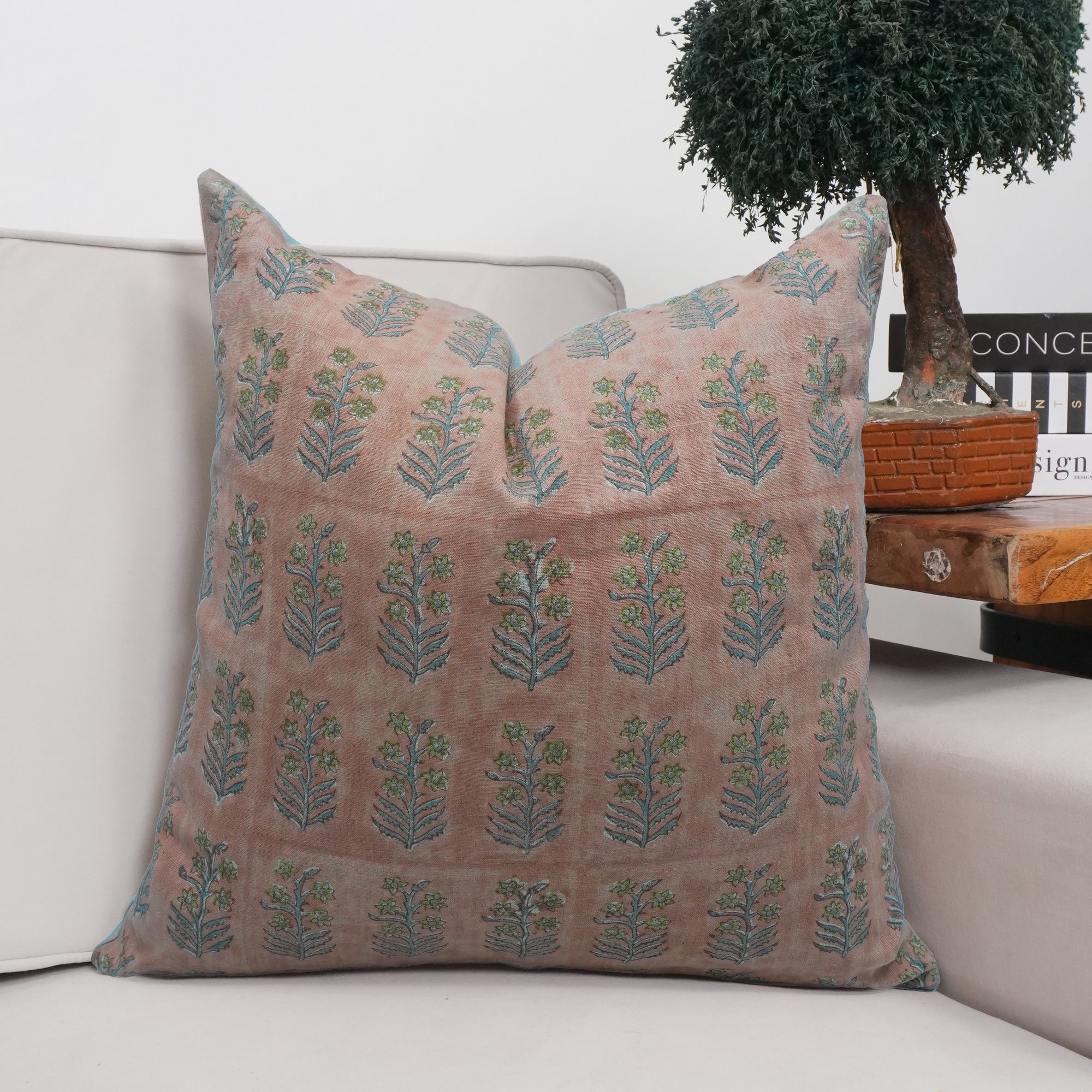 Inderdhanush Handmade Peach Pure Linen Cushion Cover 