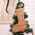 Handcrafted Block Printed Mormukut Thick Linen Christmas Stockings Bronze & Blue Floral with Pompom for Festive Décor