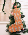 Handcrafted Block Printed Mormukut Thick Linen Christmas Stockings Bronze & Blue Floral with Pompom for Festive Décor 