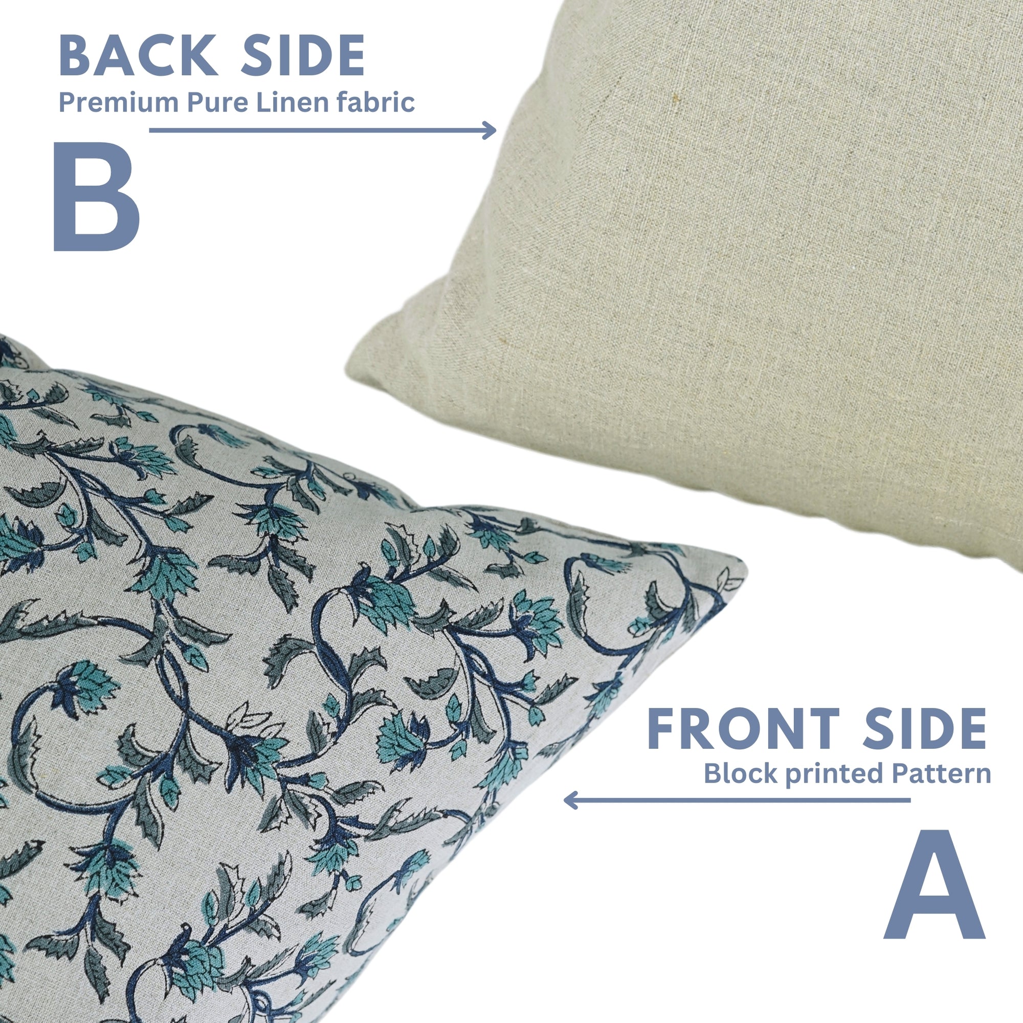 Block Printed Pillow Cover For Sofa Couch Or Bed - Pure Linen - Pushpa Varsha