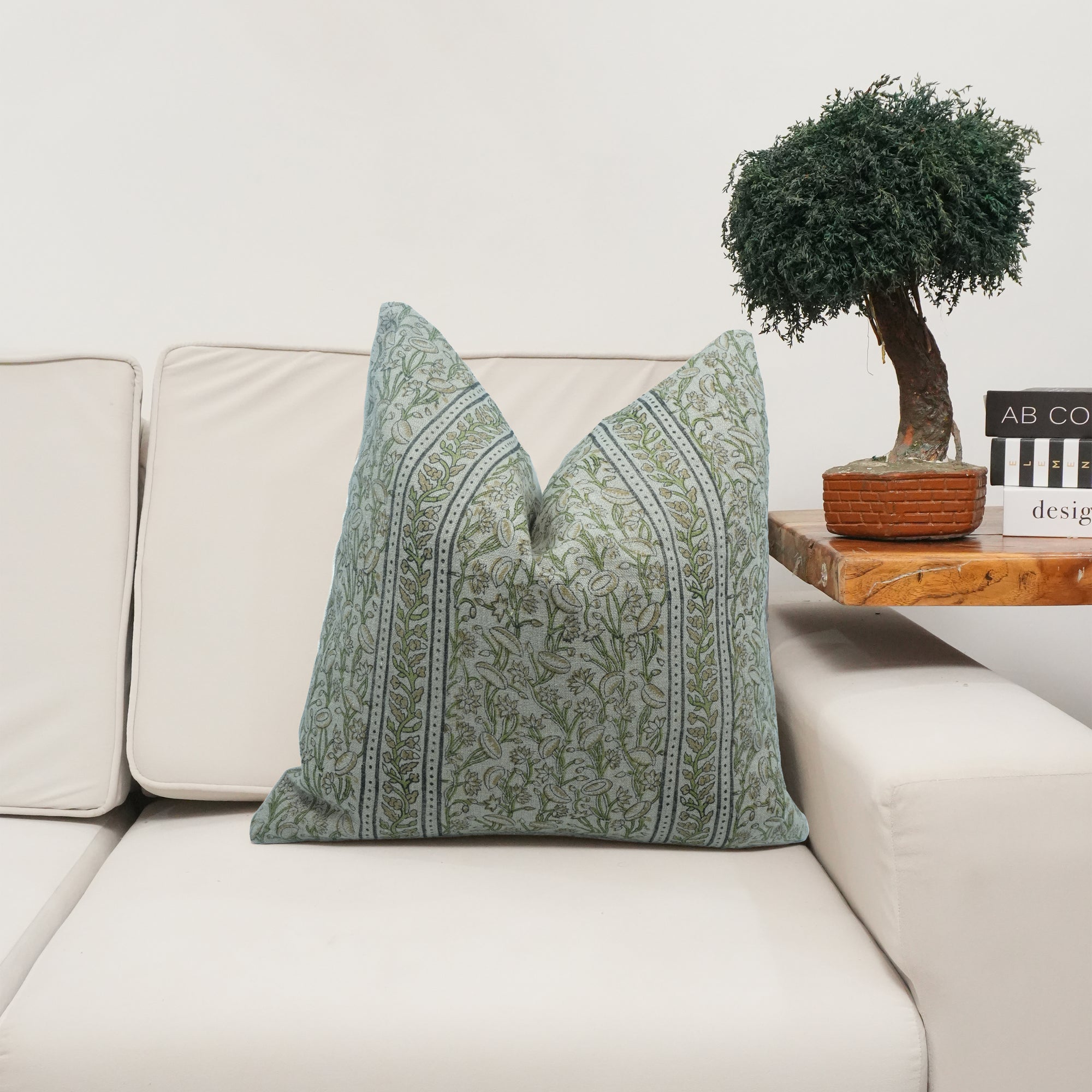Pishta Border Brown Block Print Linen Sofa Pillow Cover