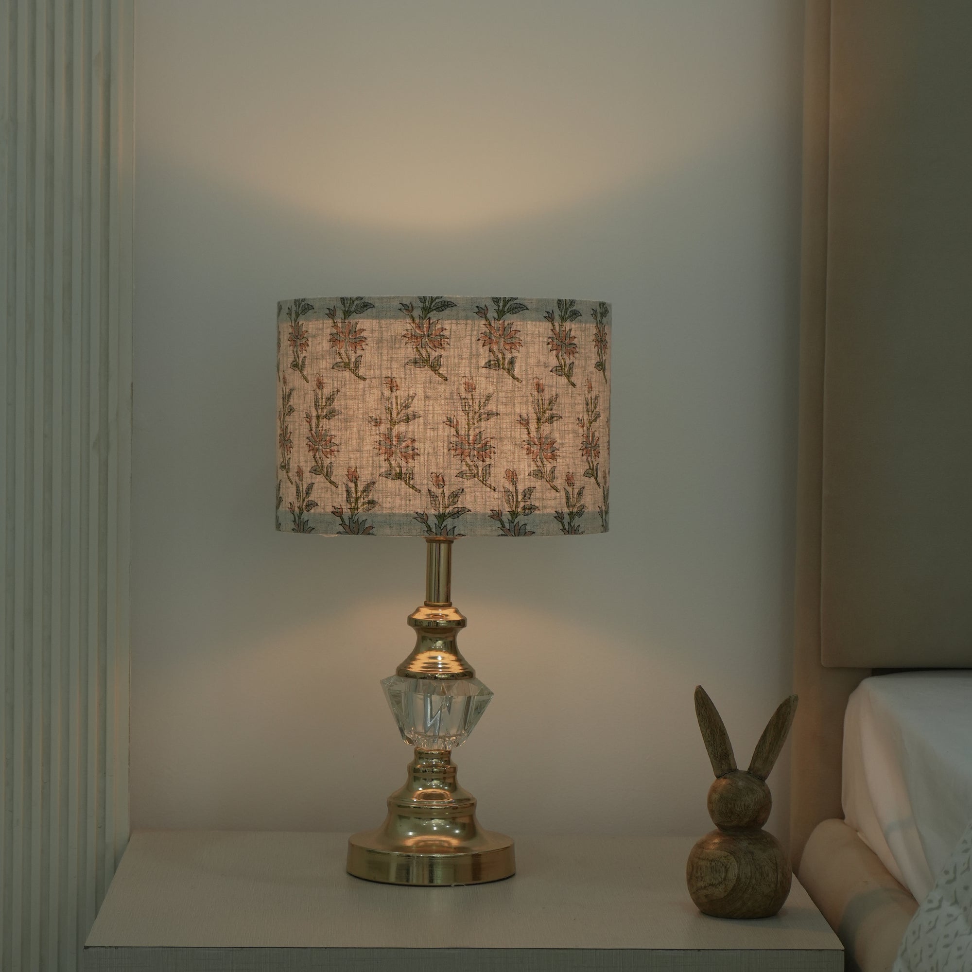 Block Printed Viscose Linen Dusty Peach Lampshade || Deepika