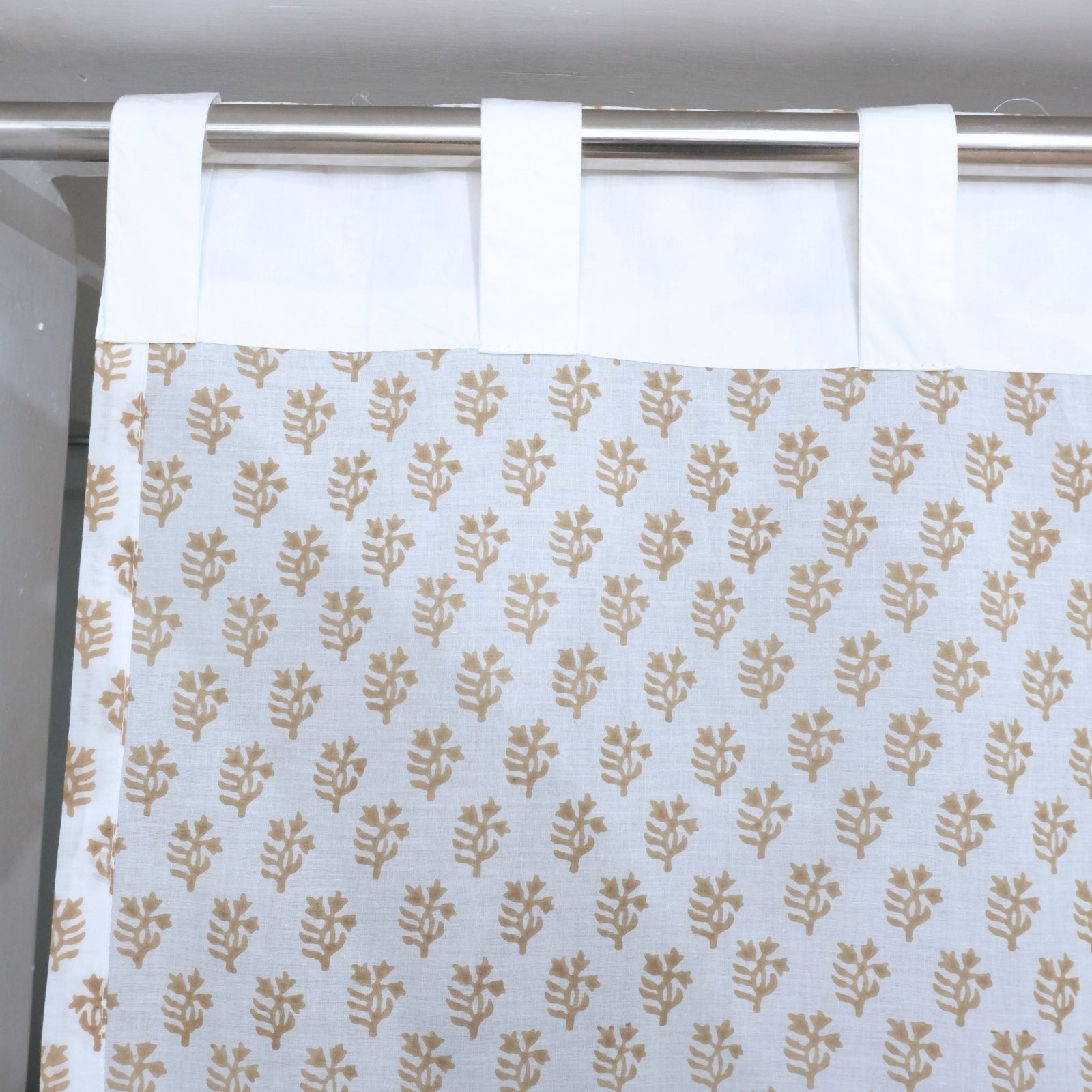 Handcrafted Yellow Floral Back Tab Cotton Curtain - Pudina
