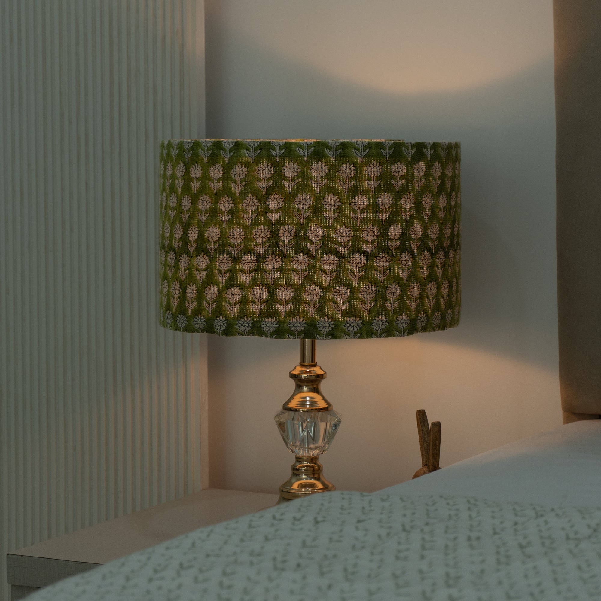 Olive Green Handcrafted Linen Floor Lampshade - Pankhudi