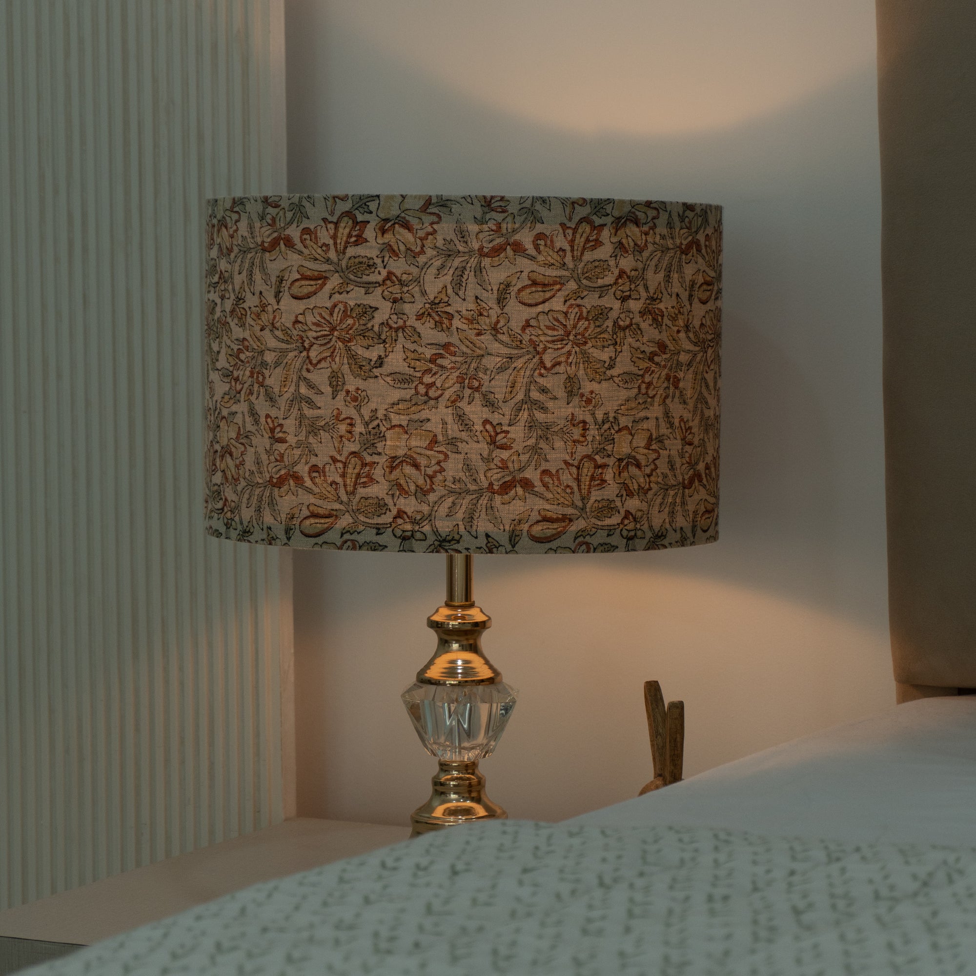 Grey Block Print Linen Traditional Decor Lampshade - Kudrat