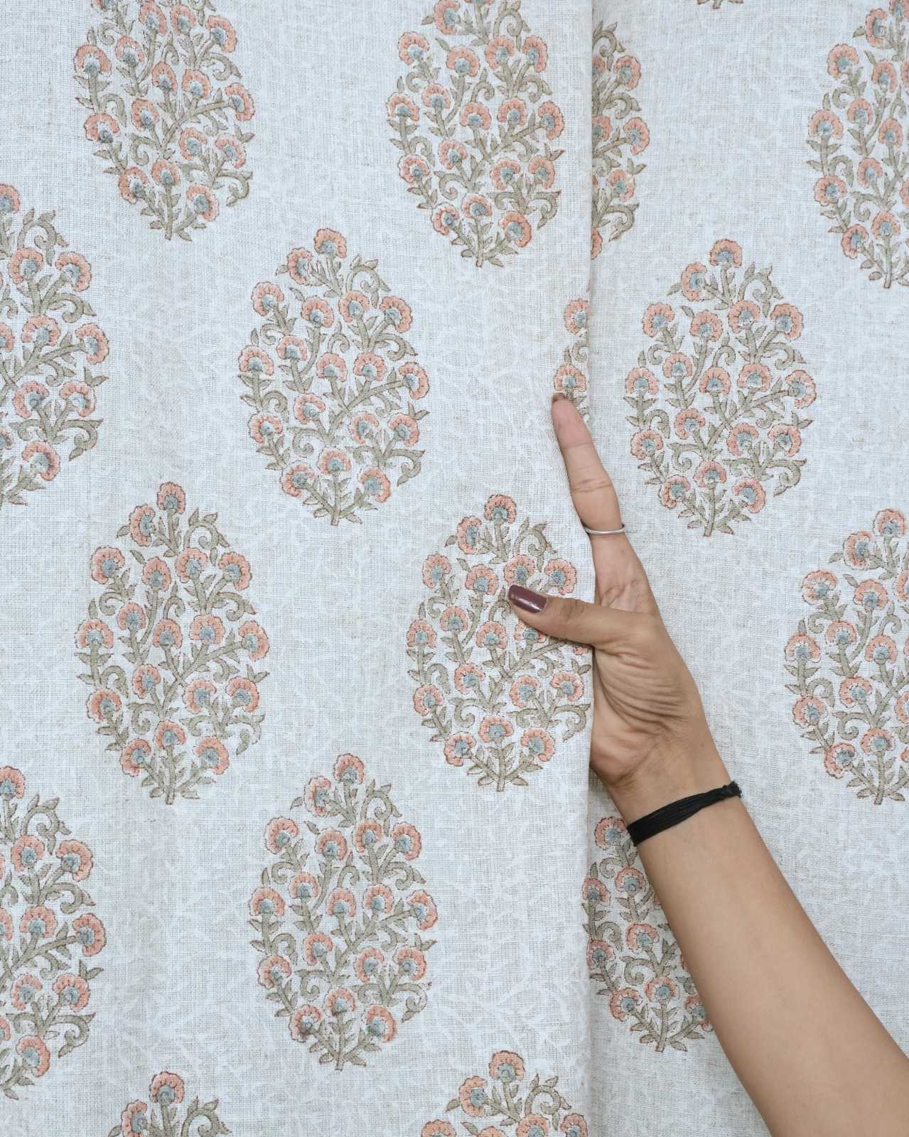 Gudhal Hand Block Print Tab Top Curtains | Pink Linen