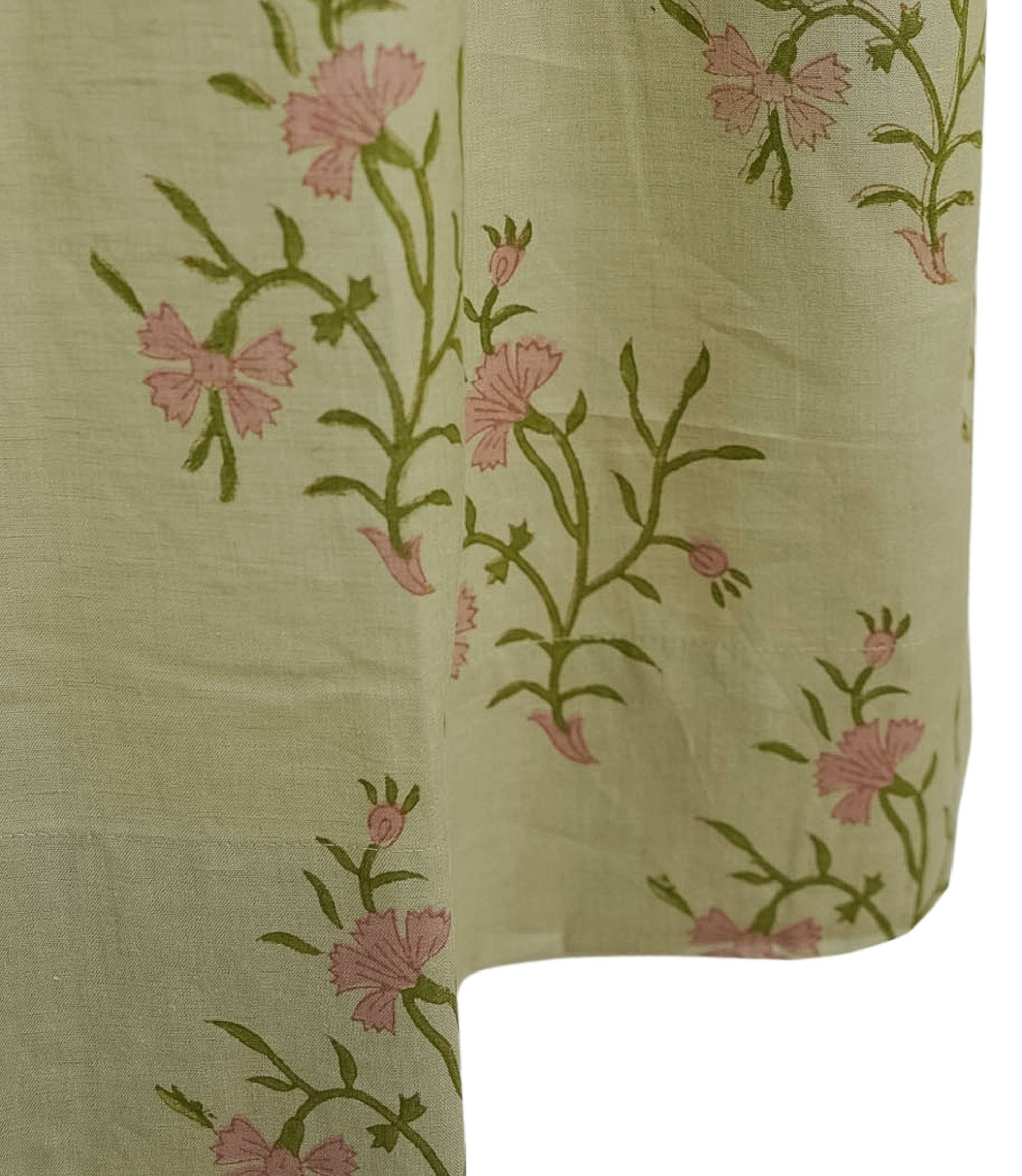 Block Print Gray Floral Linen Bedroom Window Curtains - Daisy