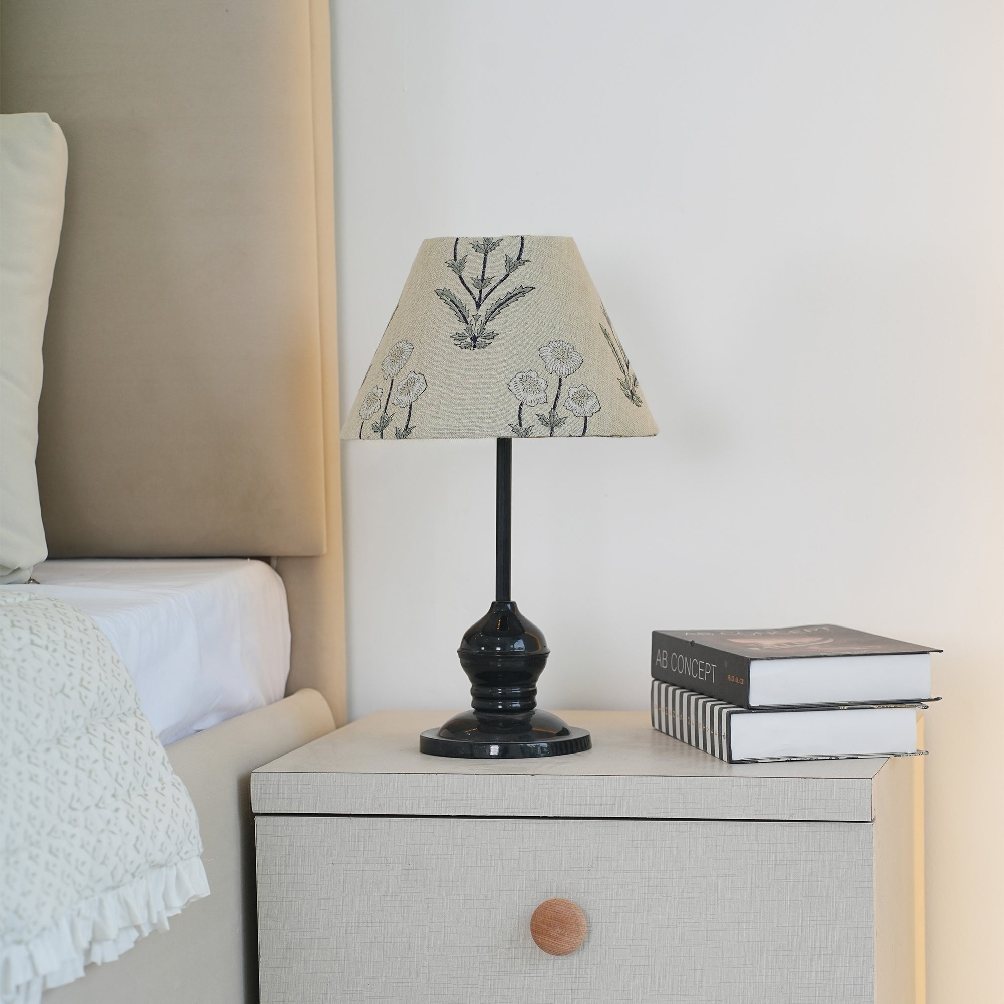 Amitabh Block Printed Thick Linen Coolie Table Lampshade