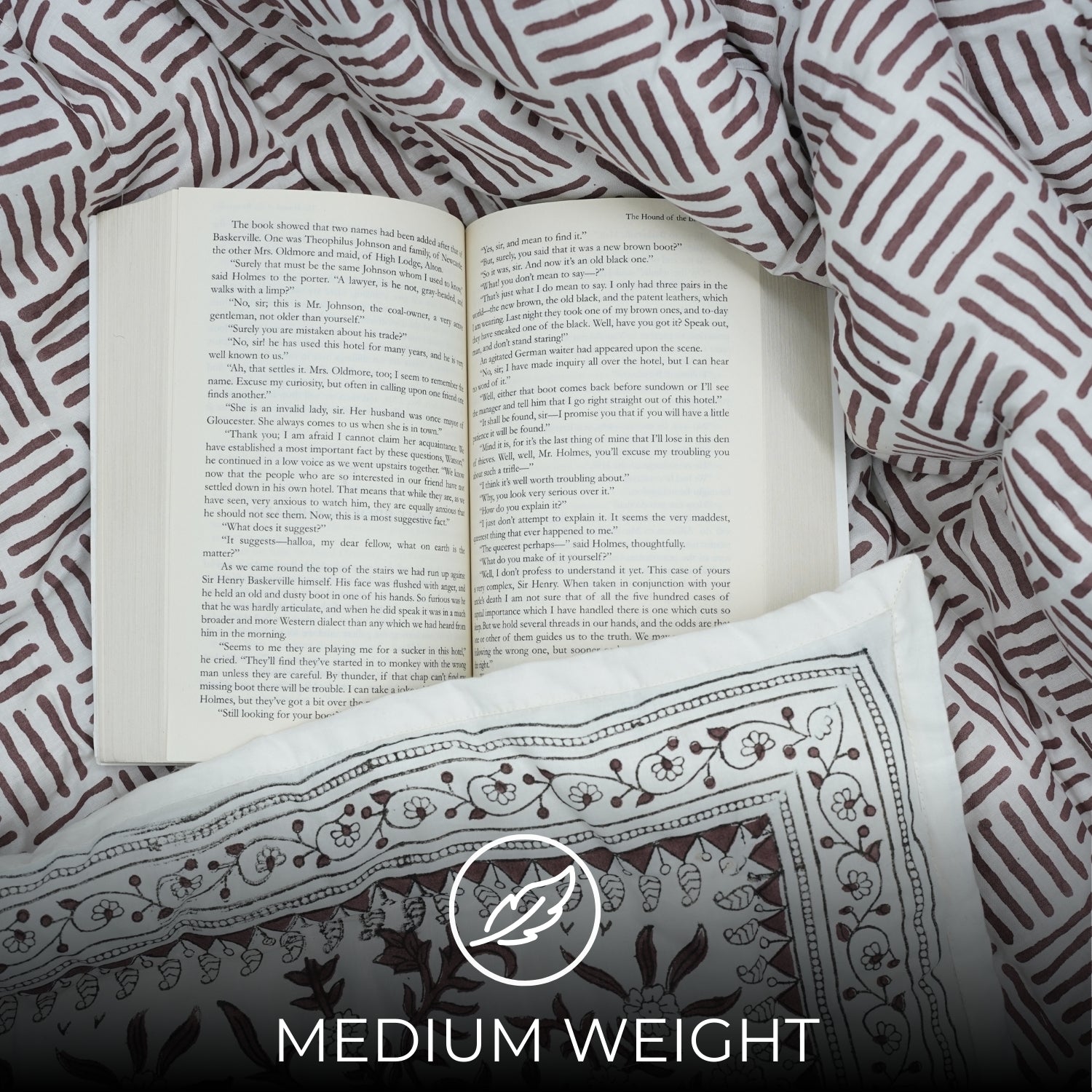 Block Print Brown Cotton Quilt Reversible &amp; Lightweight - Shejan
