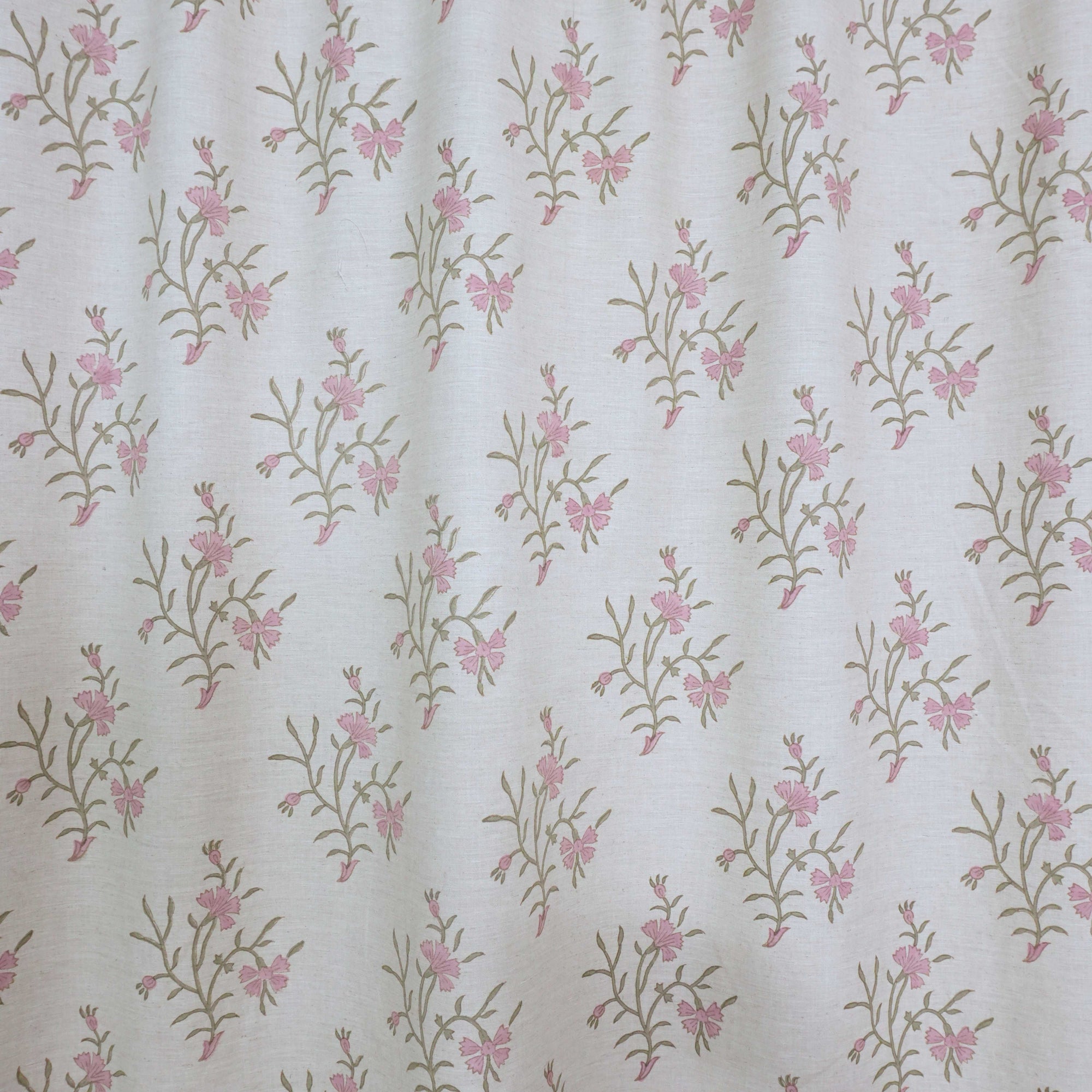 Strawberry Hand Block Print Tab Top Curtains | Pink Linen