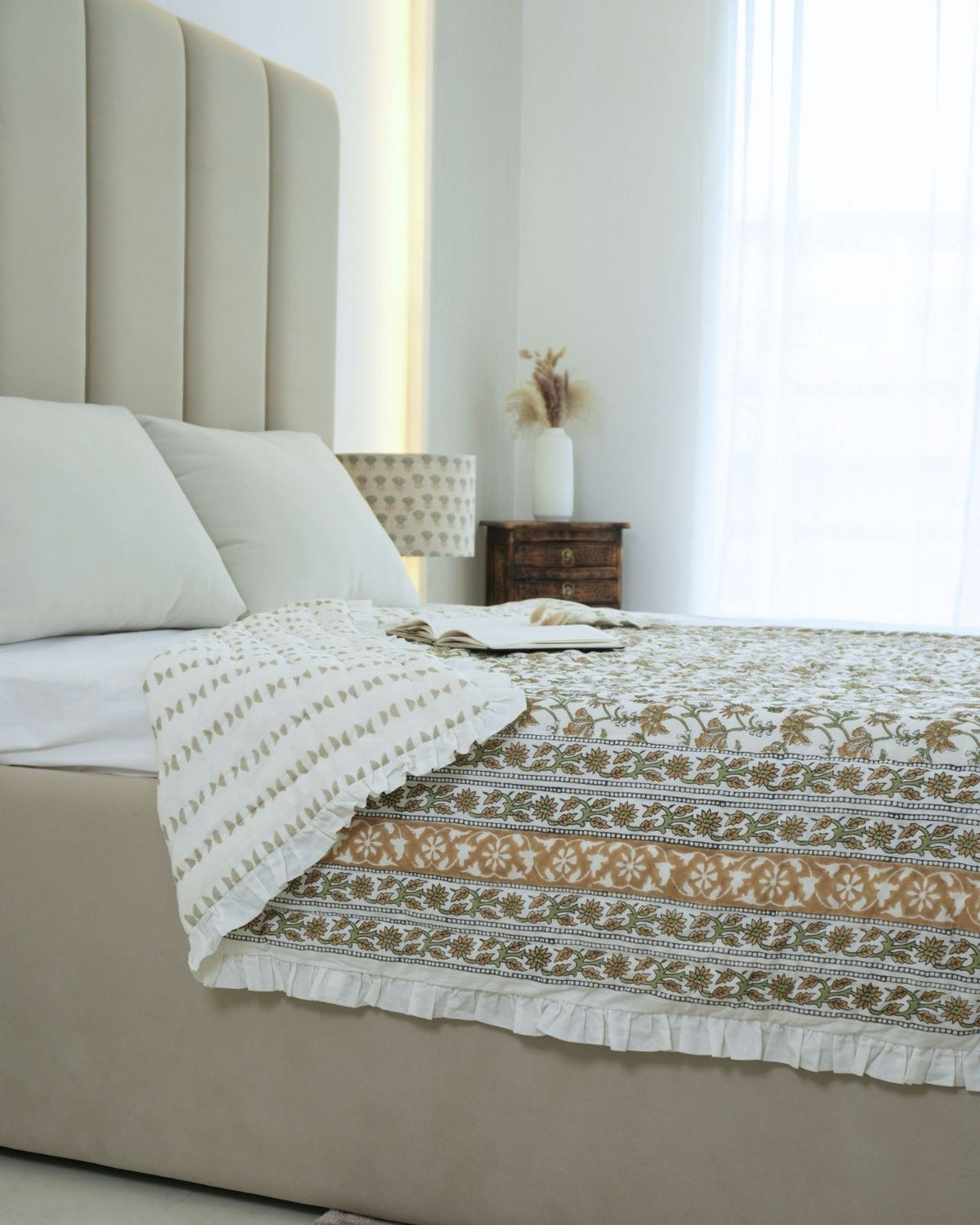  Mustard Block Print Nayab Pure Cotton Reversible Quilt