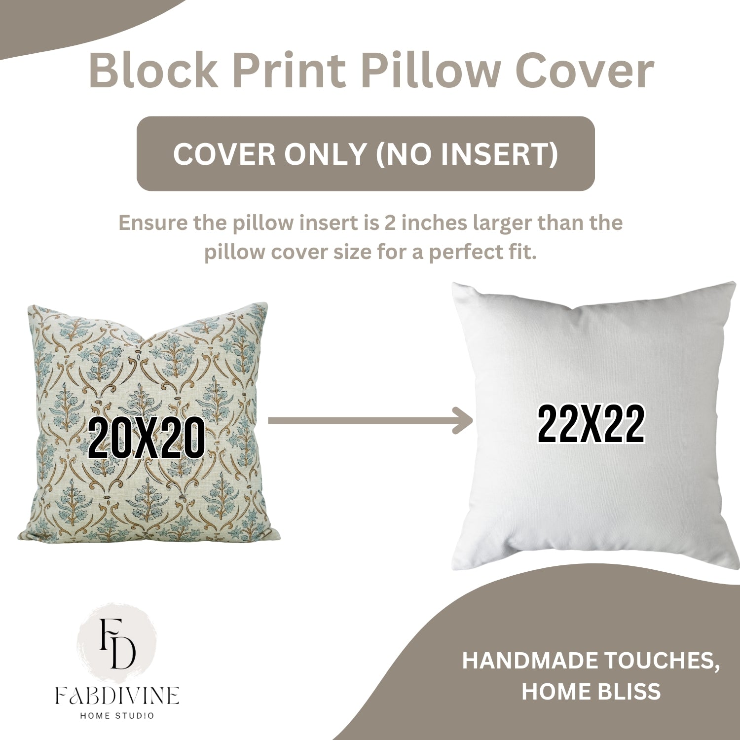 Designer Floral HandBlock Printed Linen Cushion Wrap/Cases - Vishal Pushpa
