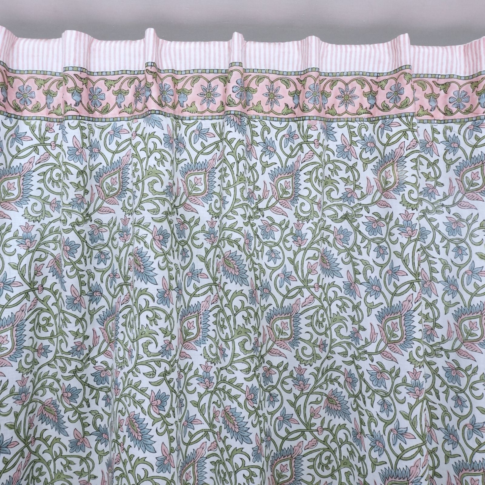 Wooden Block Print Pink Floral Cotton Curtain - Hawamahal