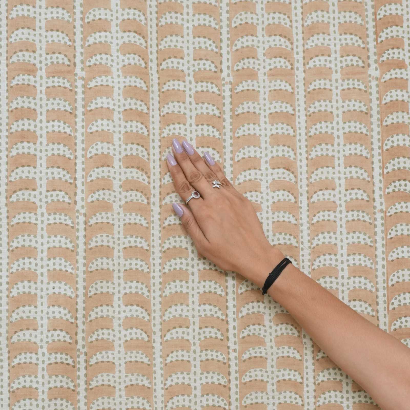 Garud Hand Block Print Tab Top Curtains | Peach Stripe Linen