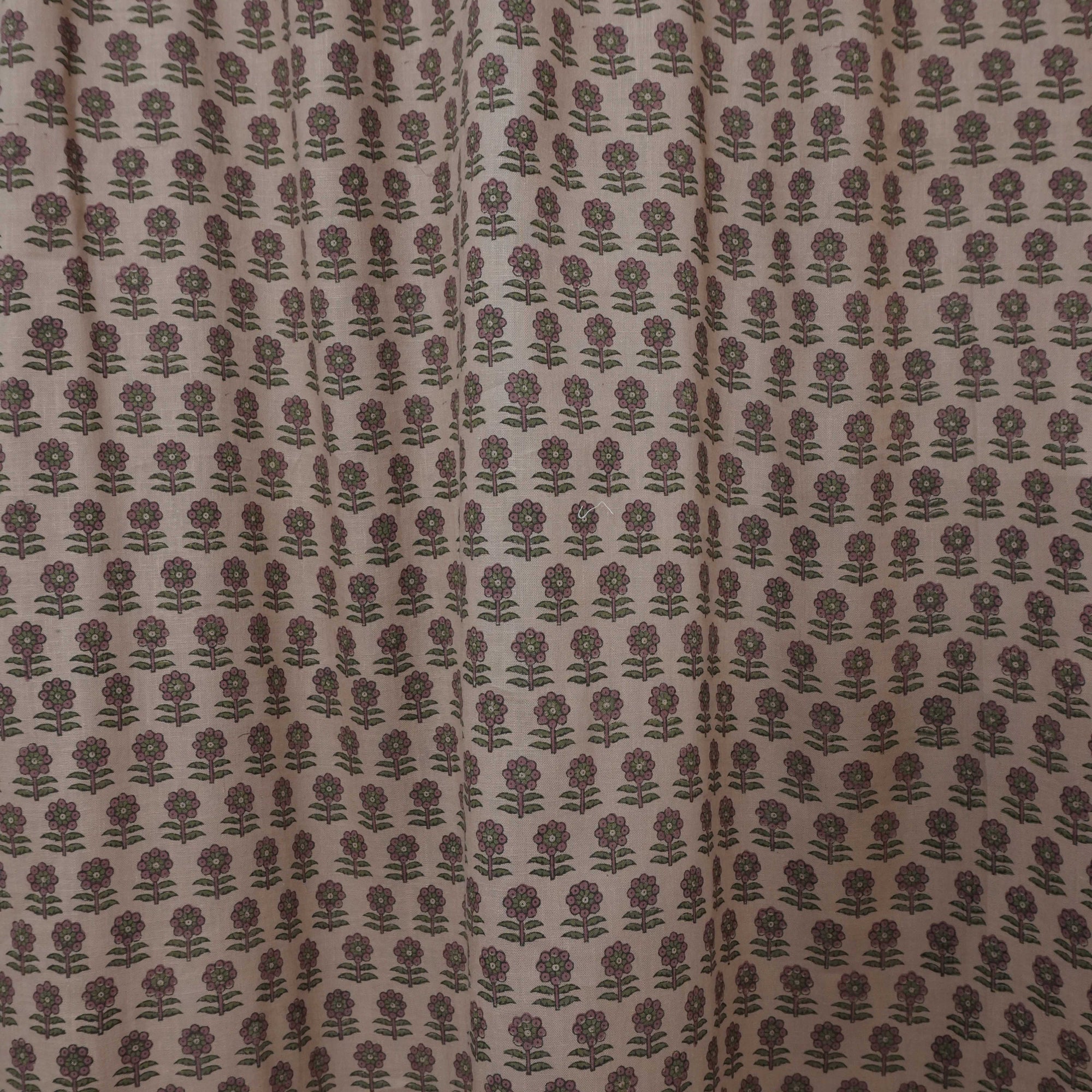 Pink Floral Block Print Viscose Linen Tab Top Curtains - Anamika