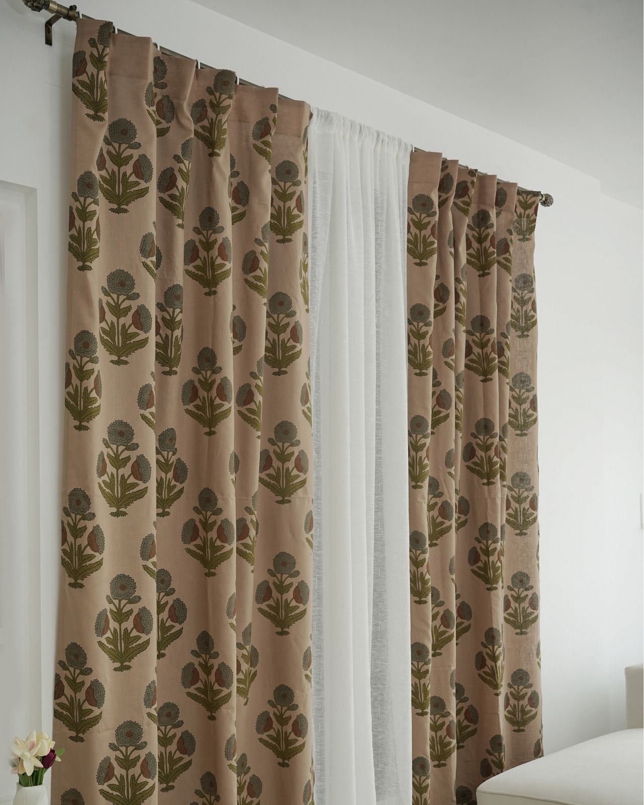Block Print Viscose Colored Linen Ring Panel Drapery- Badshah